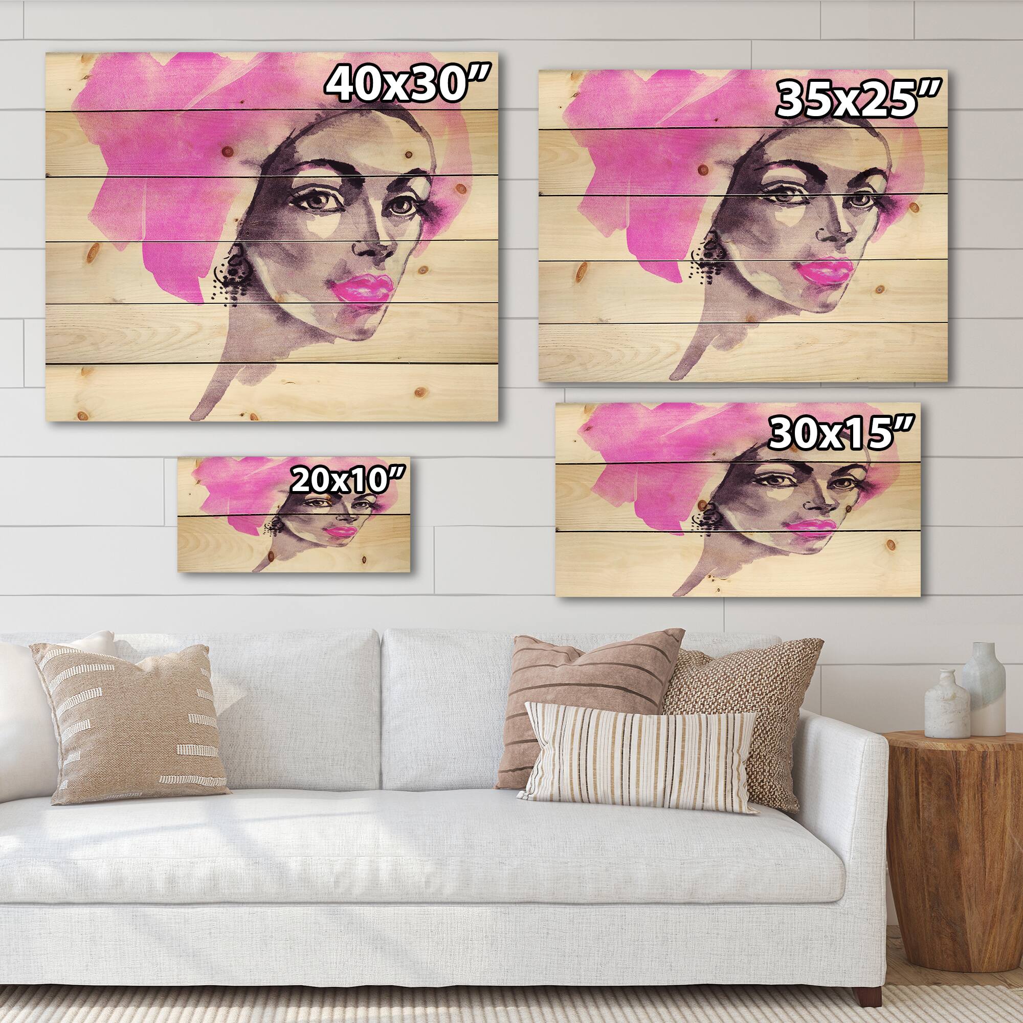 Designart - Afro American Woman Fashion Portrait - Modern Print on Natural Pine Wood