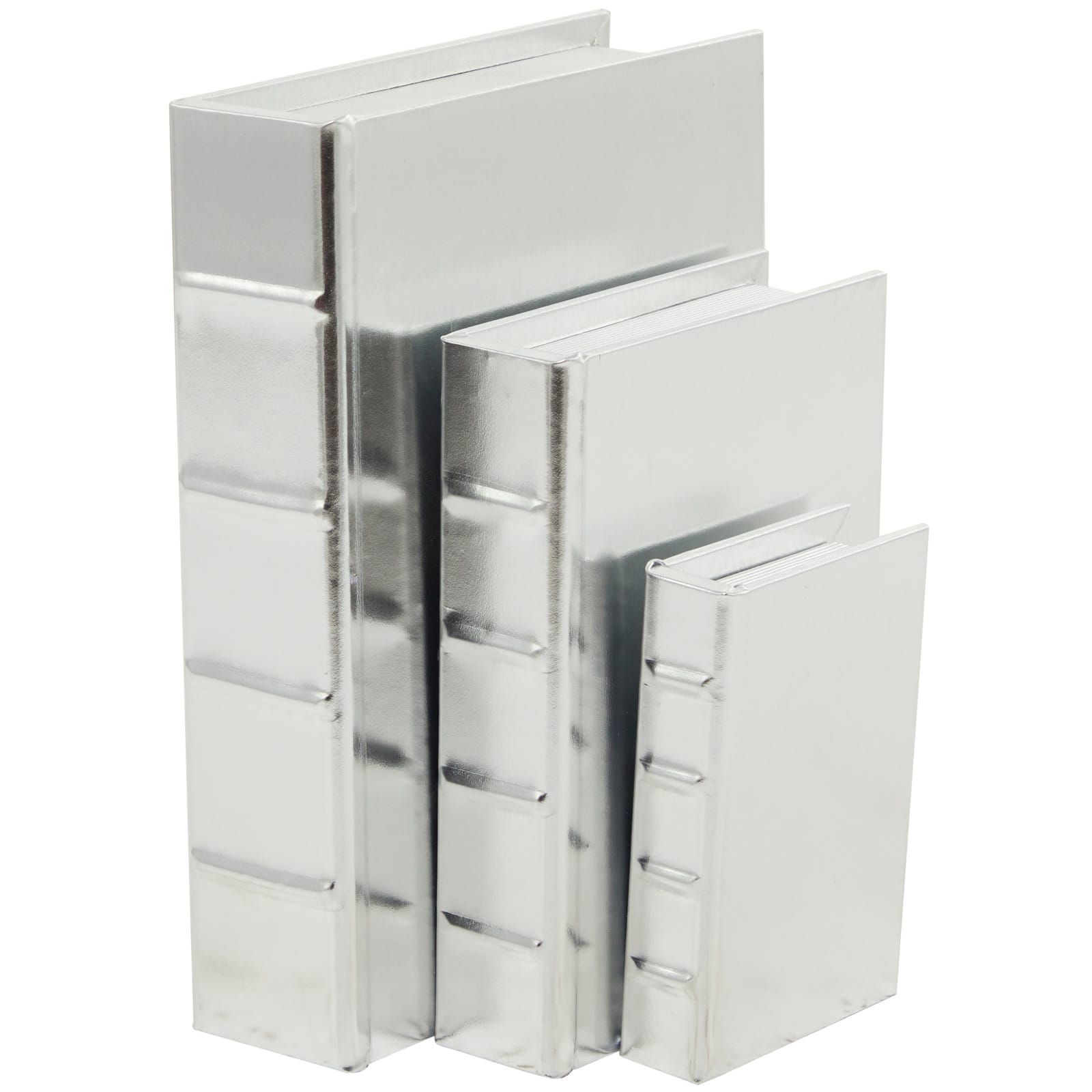 CosmoLiving by Cosmopolitan Silver Faux Leather Faux Book Box with Metallic Finish Set