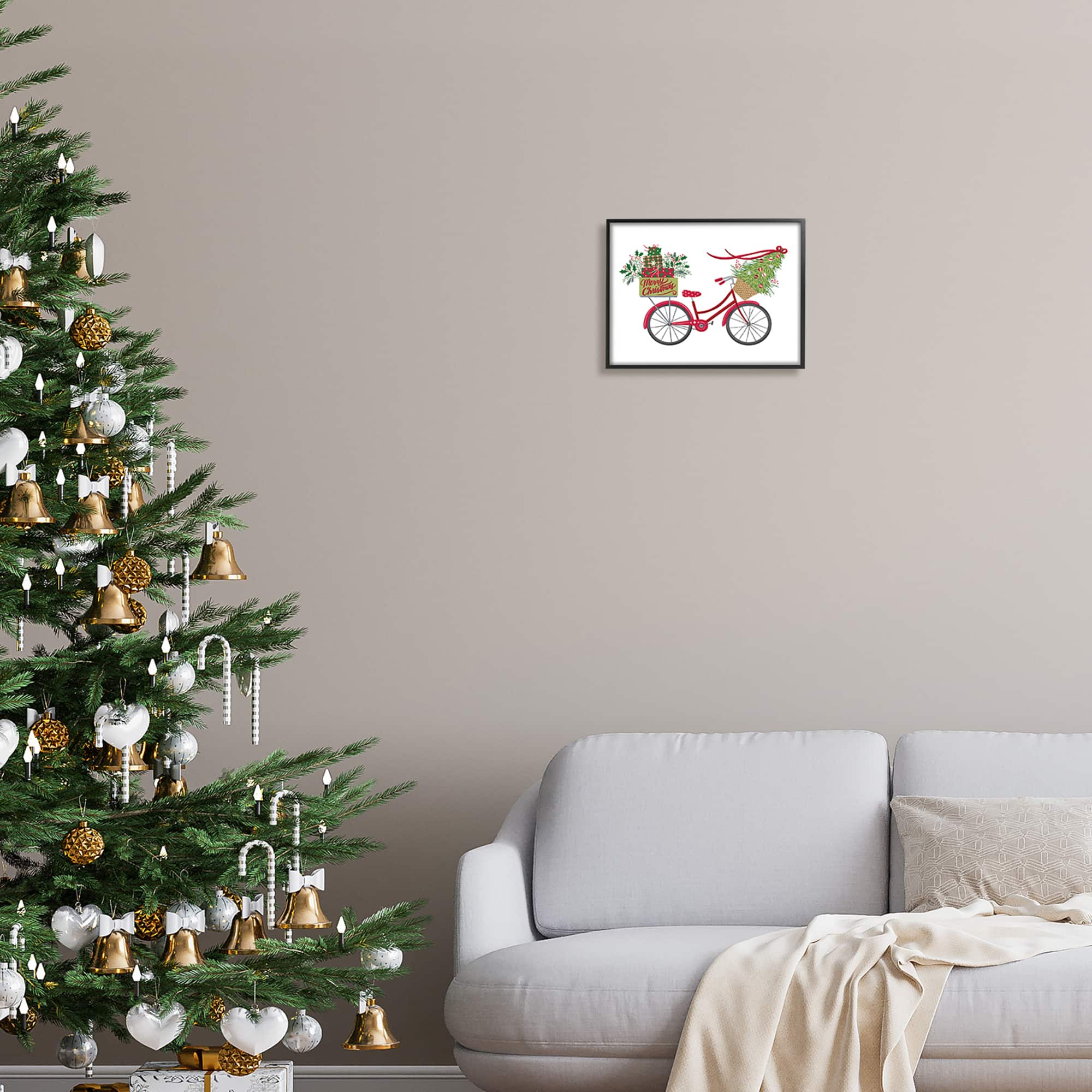 Stupell Industries Merry Christmas Seasonal Bicycle Framed Giclee Art