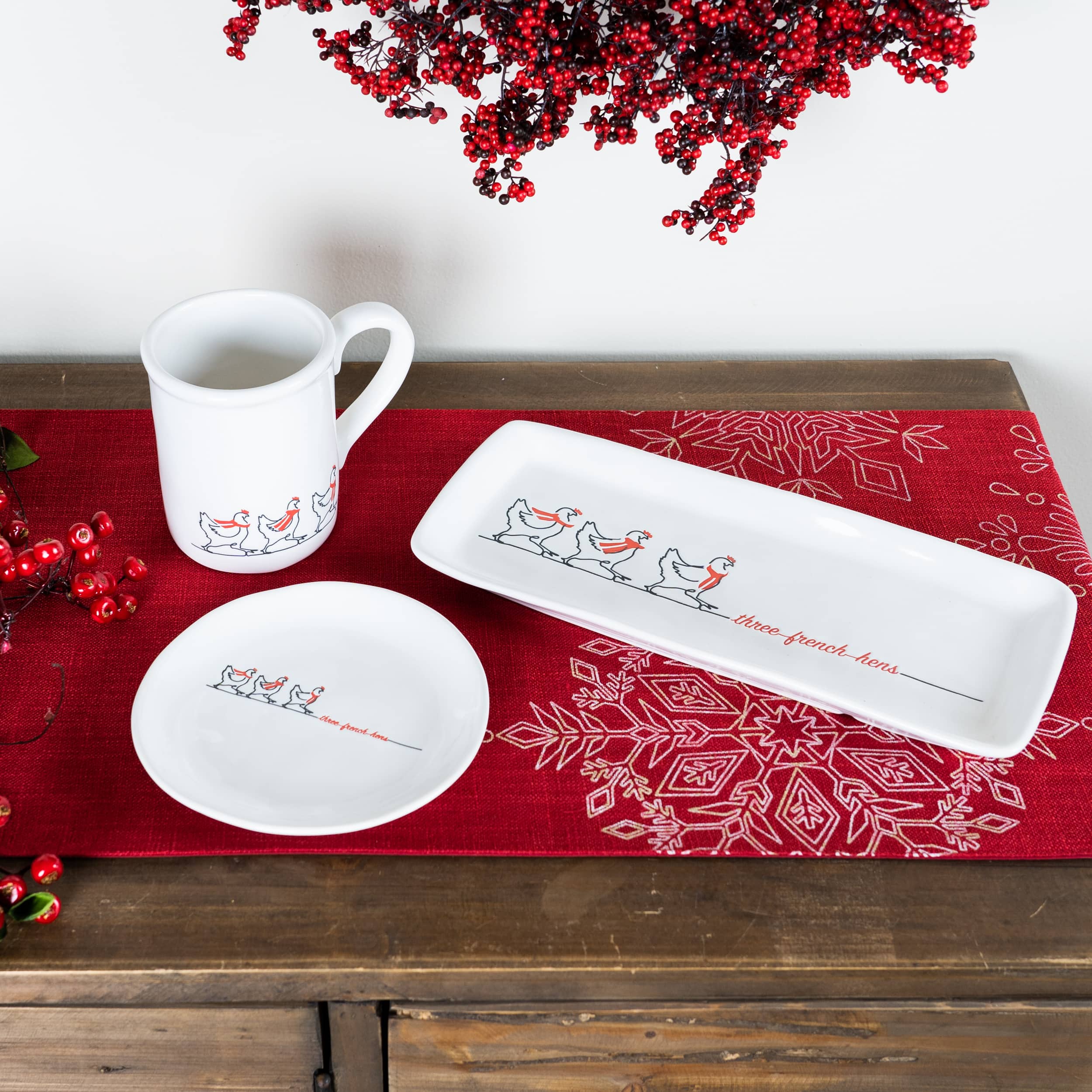 6.5" Three French Hens Plate Stoneware Set, 4ct.