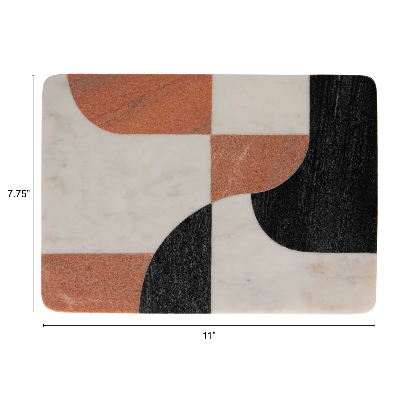 Hello Honey Marble Cutting Board with Abstract Design, White, Rust Color and Black