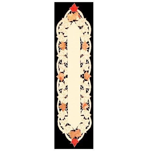 54" Beige & Red Autumn Elegance Embroidered Fall Leaf Table Runner