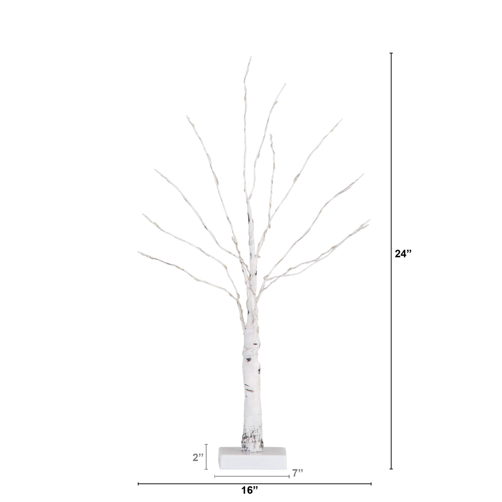2ft. Pre-Lit White Birch Artificial Christmas Tree, Warm White LED Lights