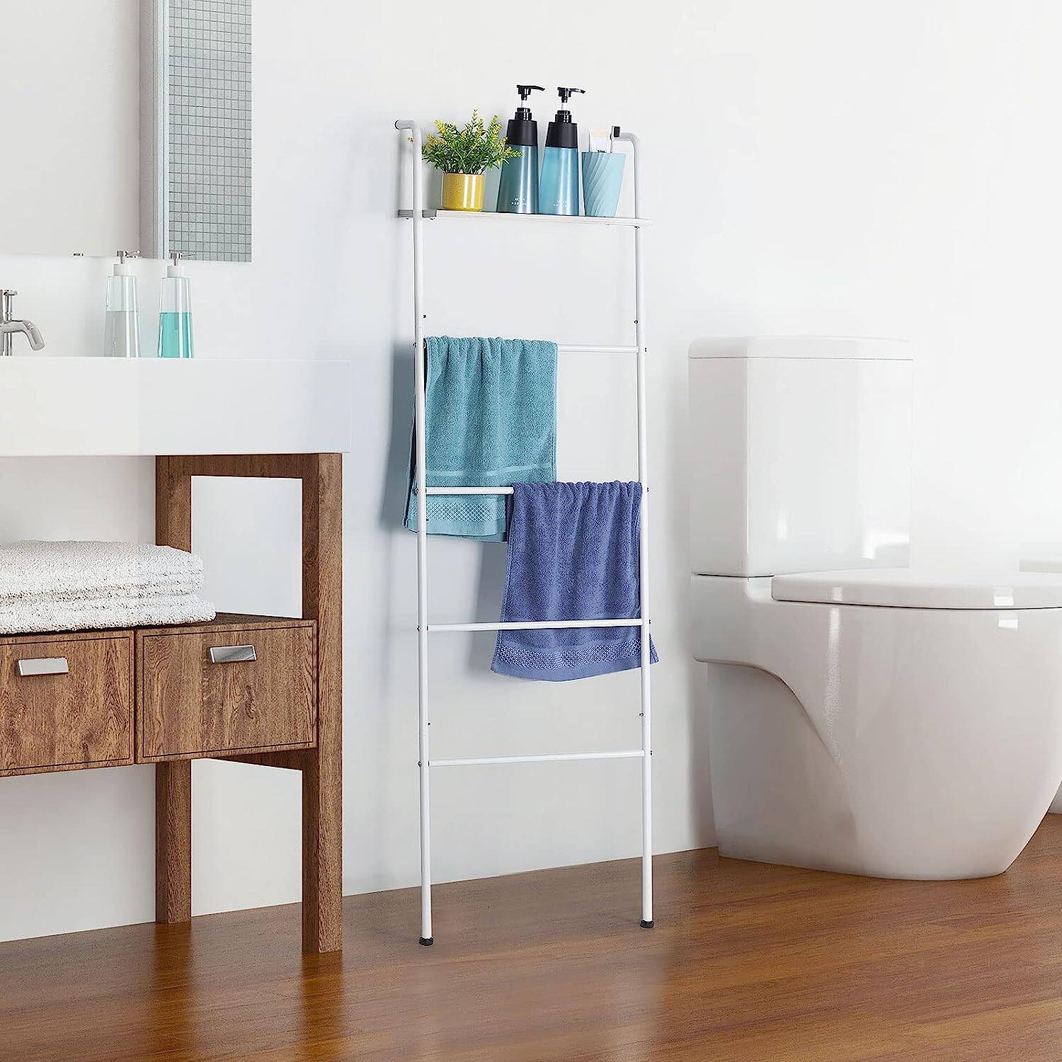 NEX™ 5-Tier White Ladder Towel & Blanket Holder Rack
