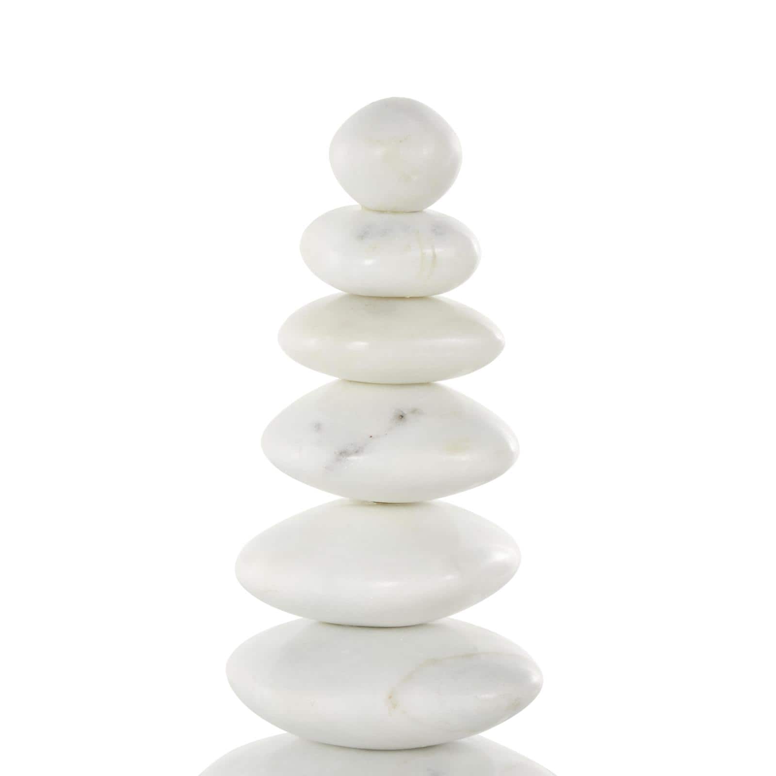 White & Black Abstract Stacked Stone Marble Sculpture with Block Base