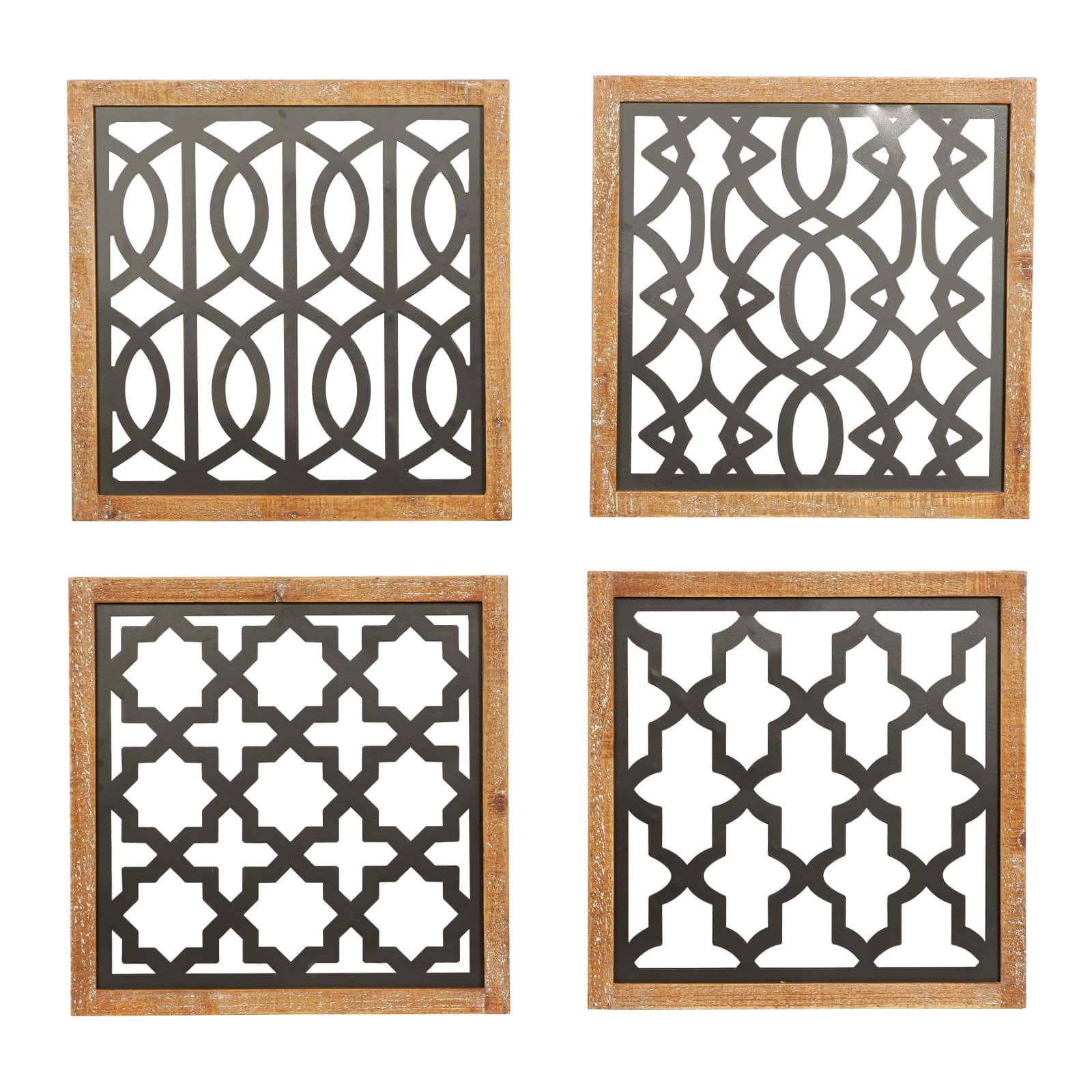 Set of 4 Black Wood Contemporary Wall Decor 17", 17"