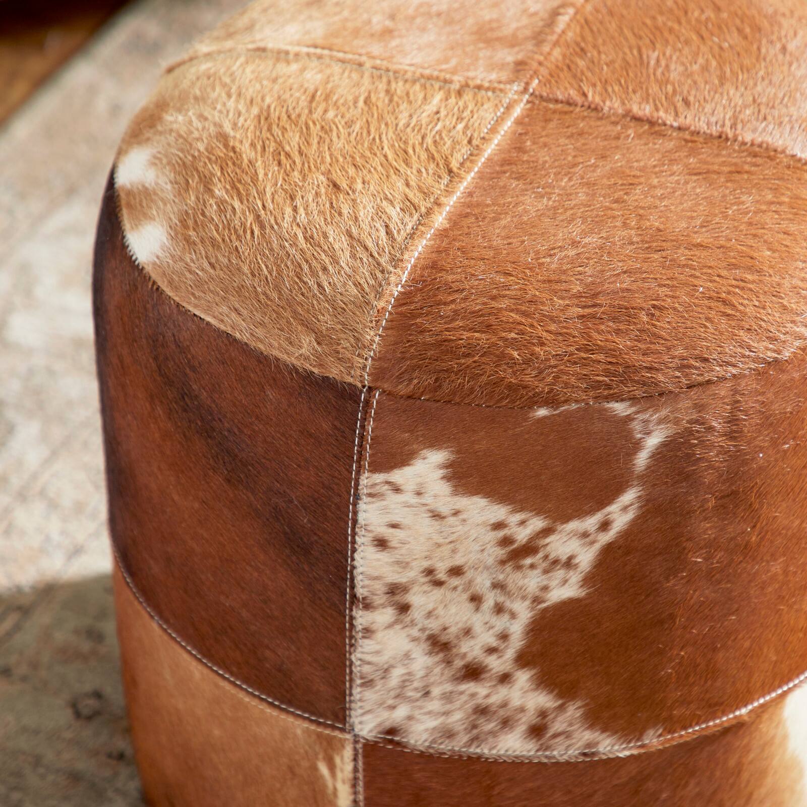 16" Brown Wood & Leather Farmhouse Ottoman