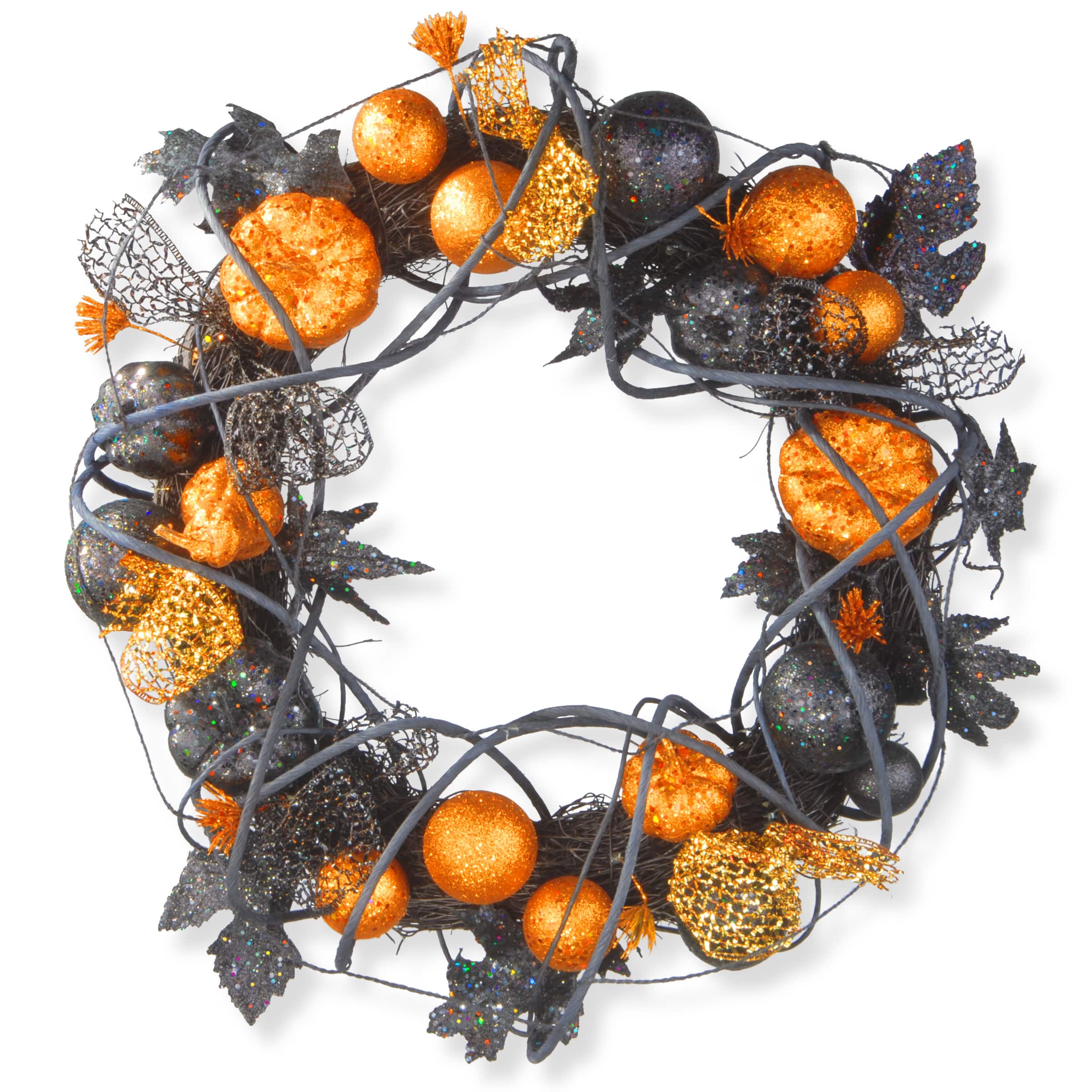 20'' Pumpkin with Orange Ornaments Halloween Wreath