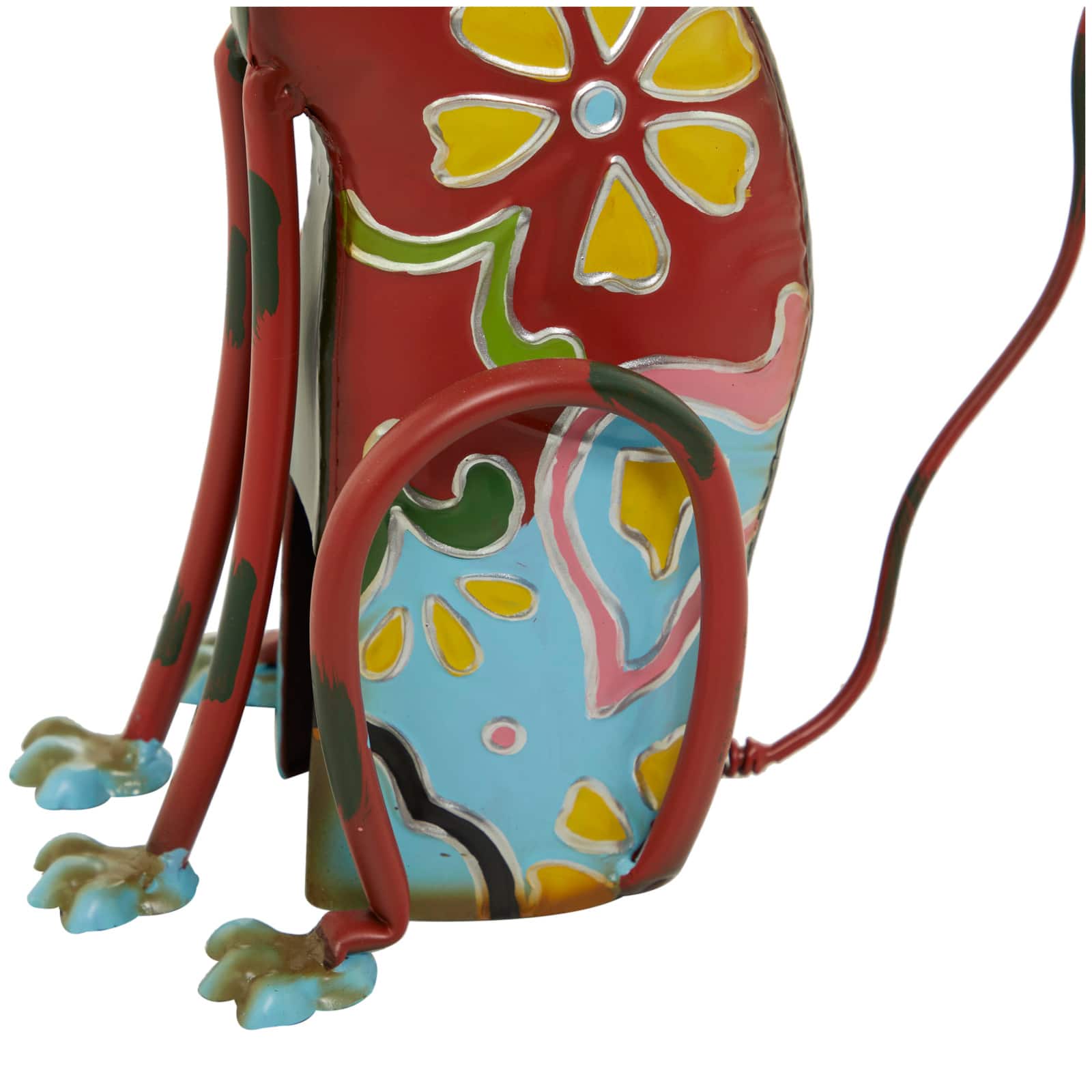 17" Multicolor Metal Dog Garden Sculpture with Floral Pattern