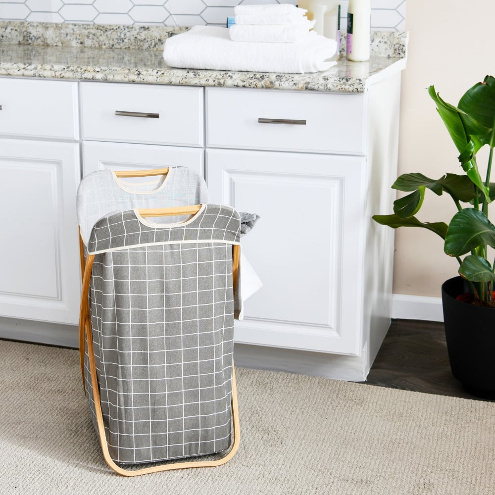 Household Essentials Krussh Bamboo X Frame Hamper (Gray)
