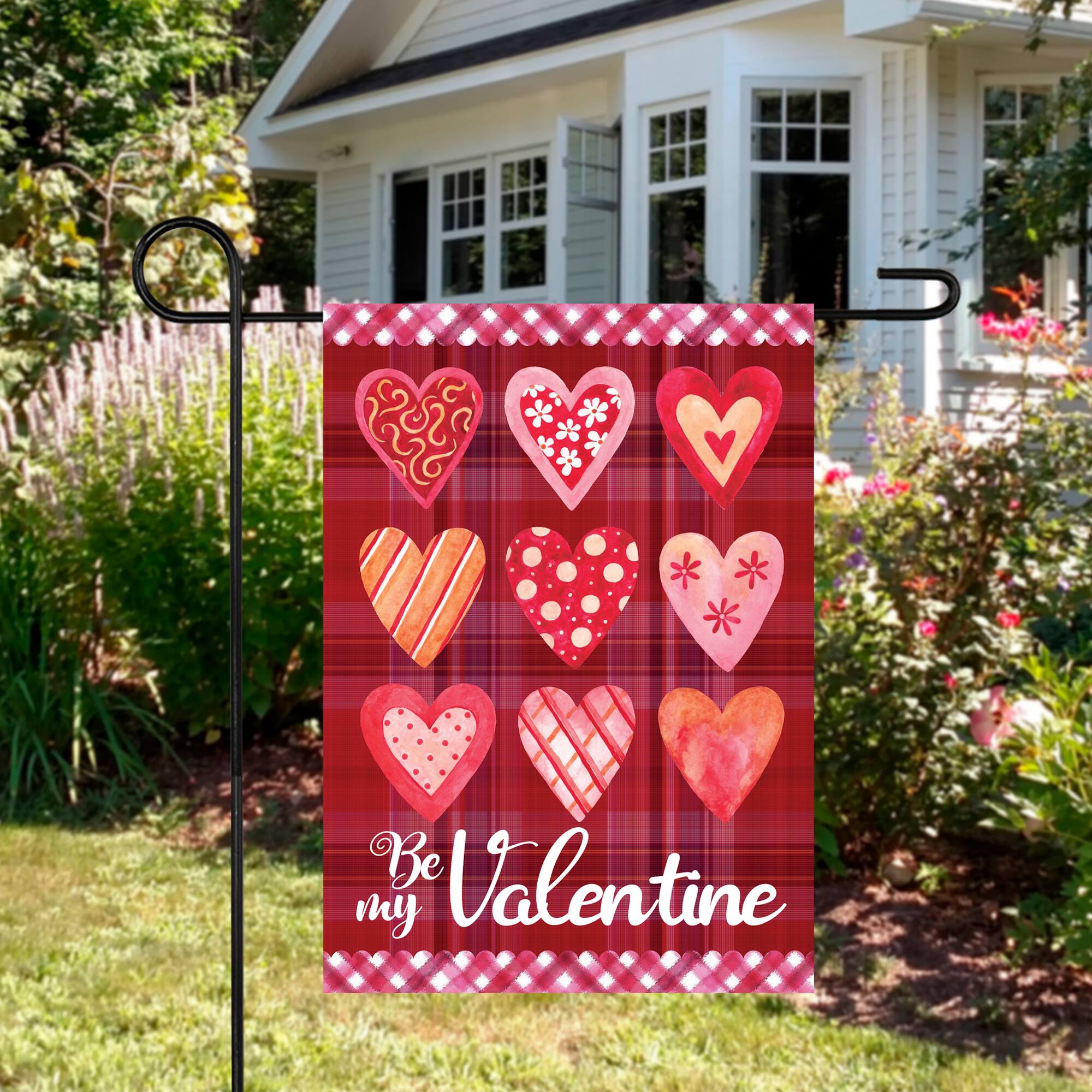 Be My Valentine Small Plaid & Heart Garden Flag