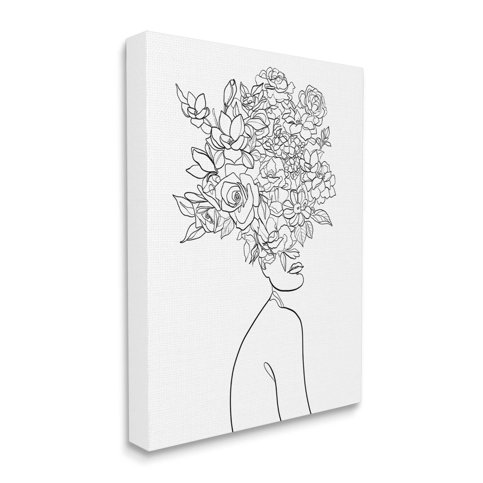 Stupell Industries Slouching Woman Elegant Bouquet Hair Minimal Linework Canvas Wall Art