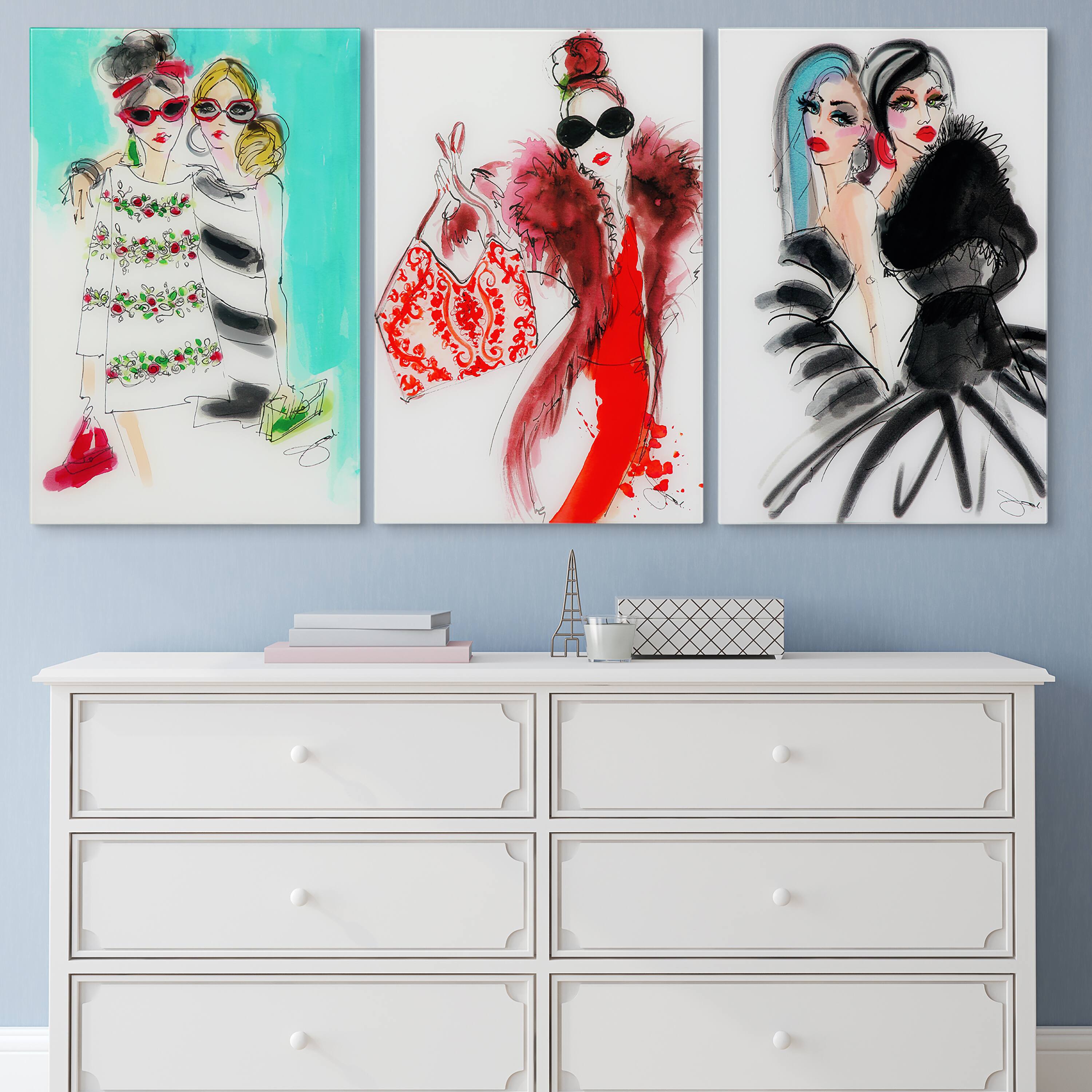 Empire Art Direct 16" x 24" Fashion Show 3 Piece Frameless Printed Tempered Glass Wall Art Set