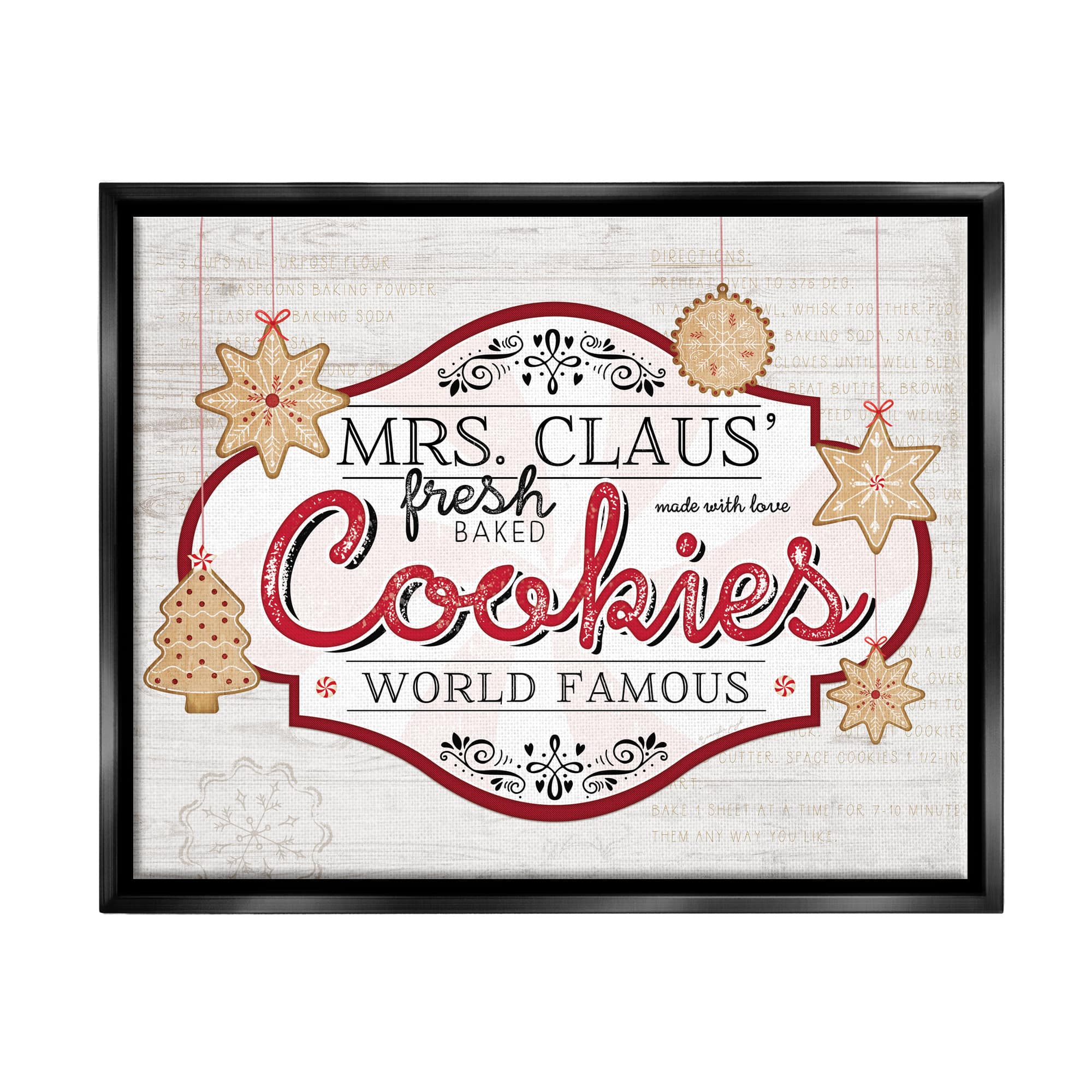 Stupell Industries Vintage Mrs. Claus Cookies Sign Framed Floater Canvas Wall Art