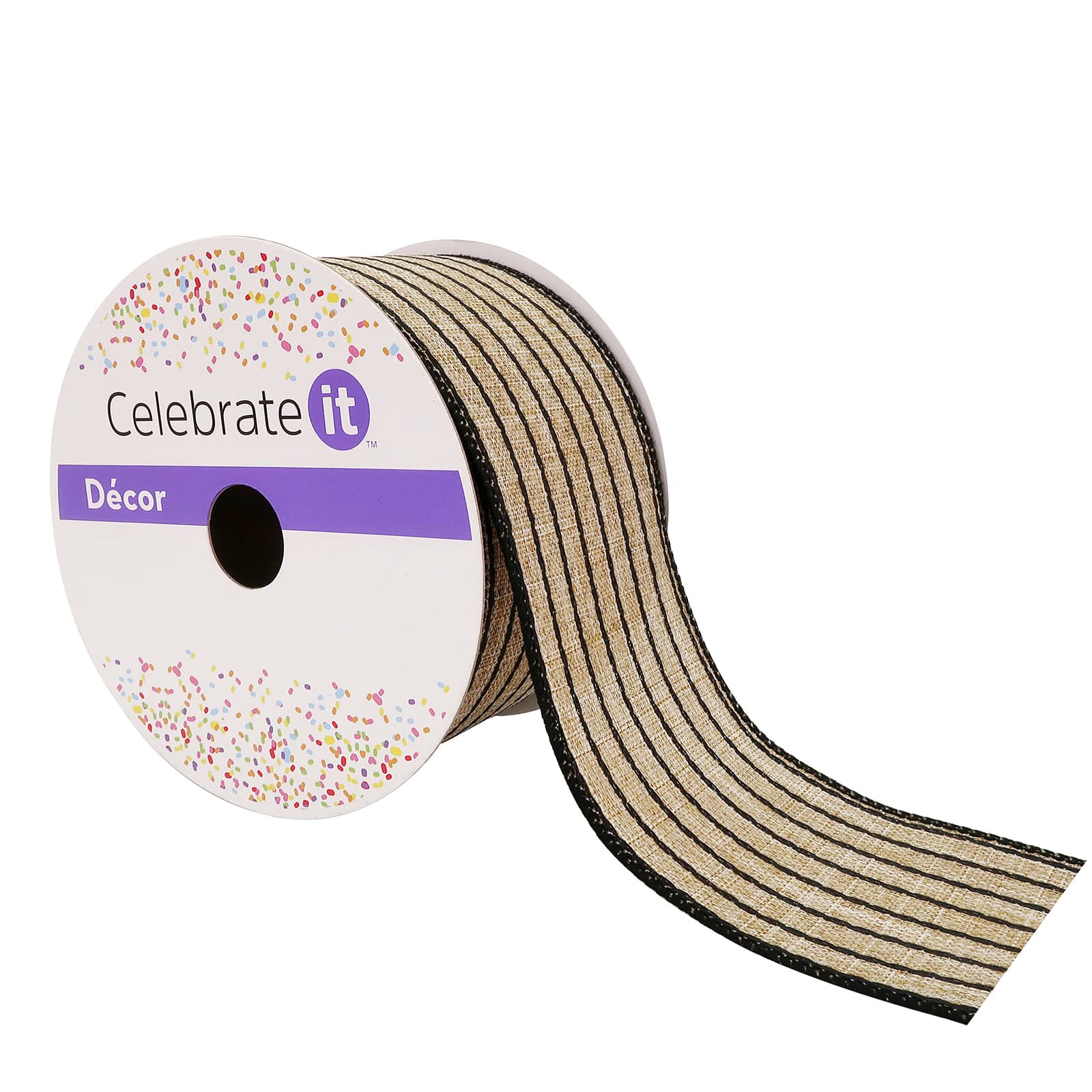 12 Pack: 2.5" x 25ft. Faux Linen Wired Pinstripe Ribbon by Celebrate It™