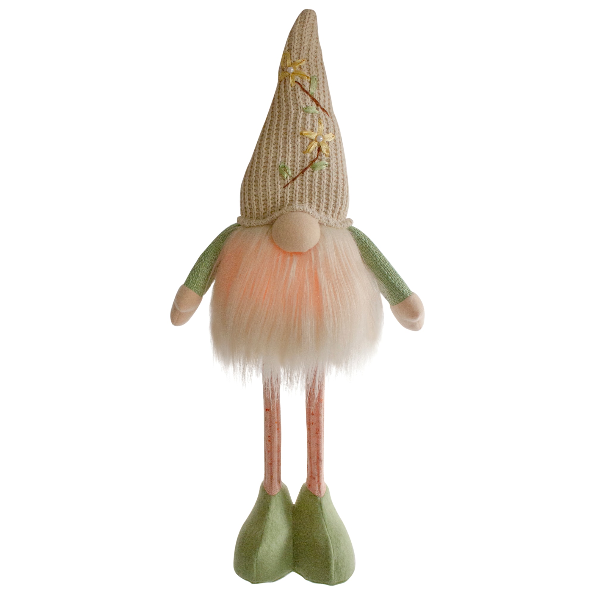 22" Lighted Green & Cream Standing Gnome with Knitted Hat Figure