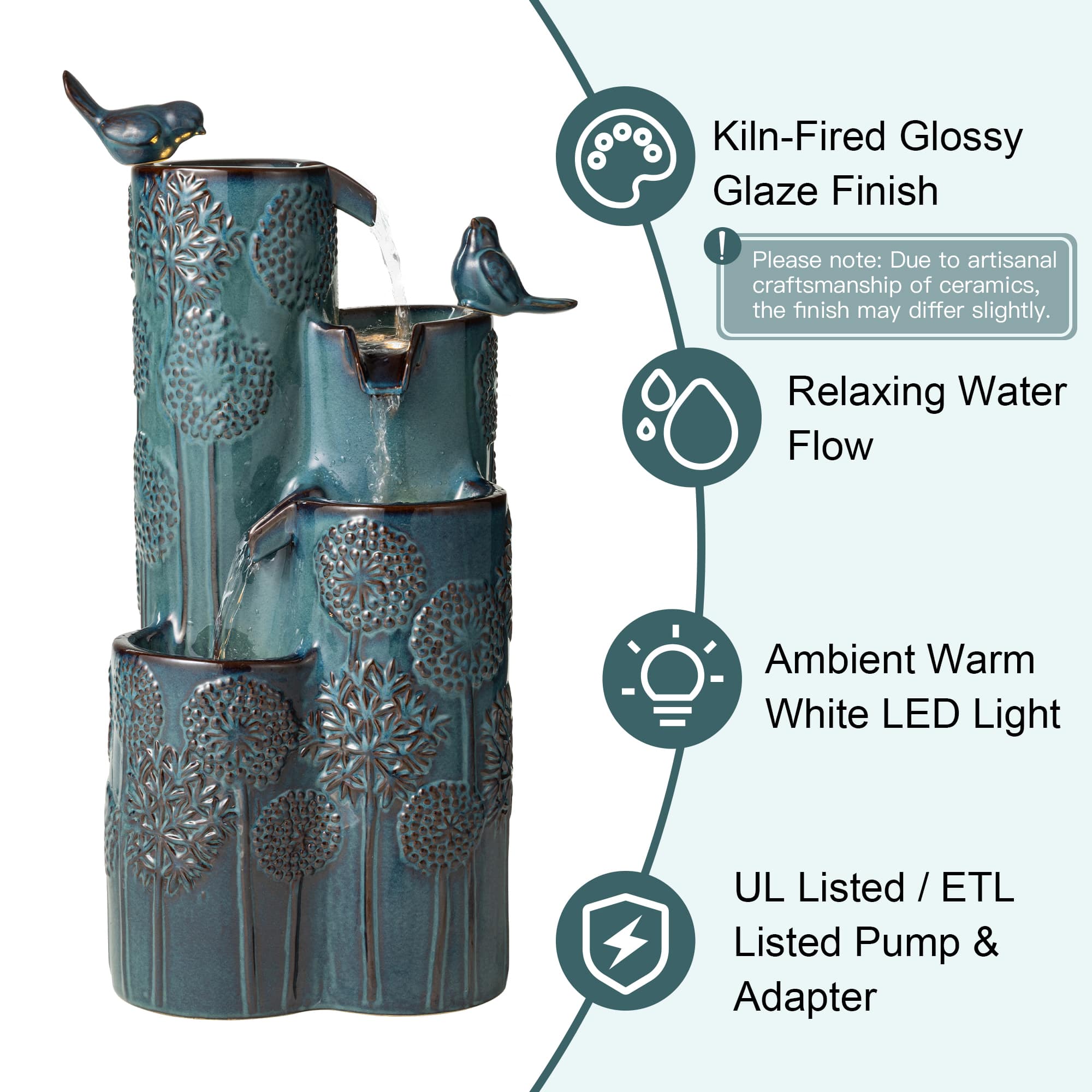 Glitzhome® 26.25" LED 4-Tier Dandelion Texture Vase-Shaped Outdoor Floor Fountain