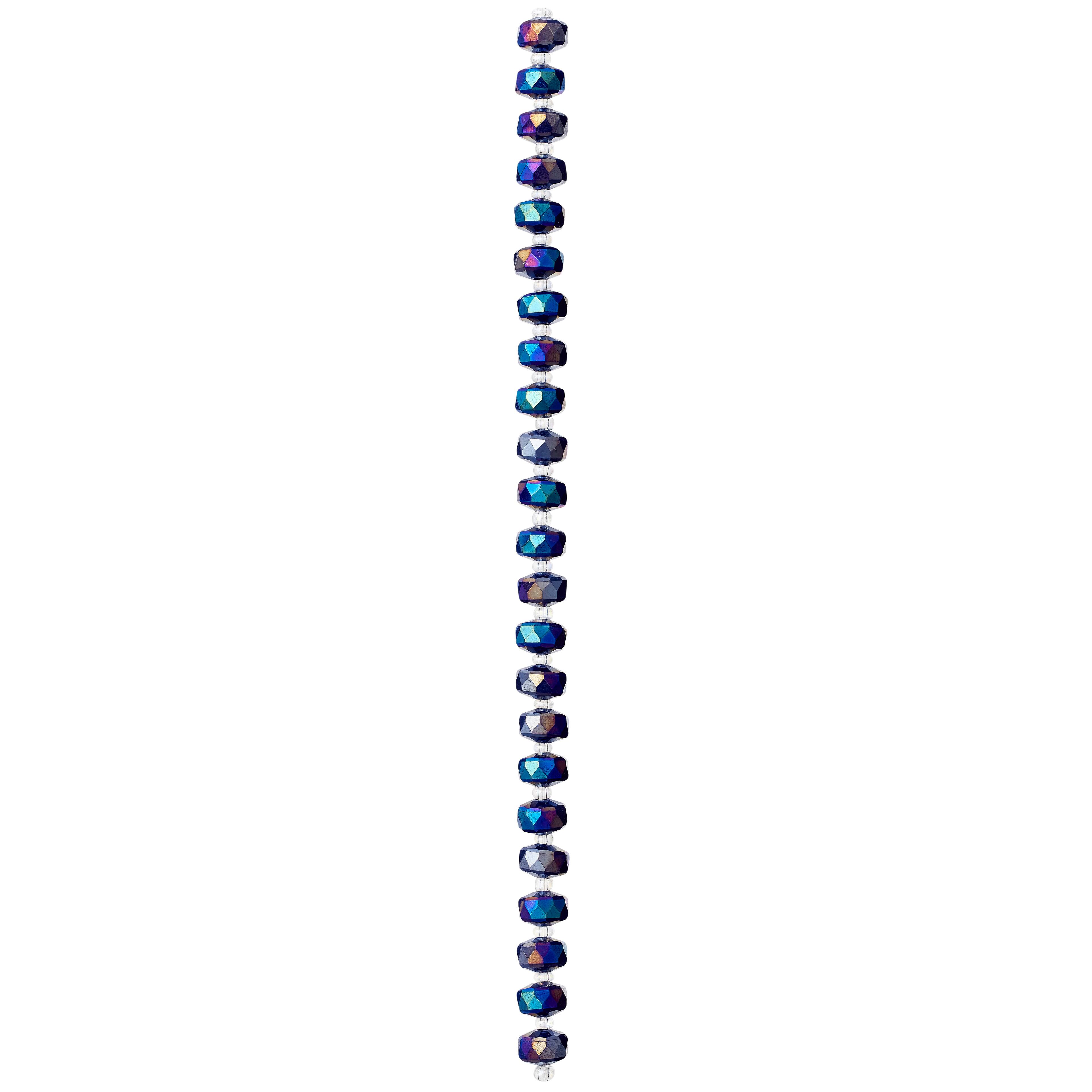 8mm Silverite Blue Faceted Glass Rondelle Beads by Bead Landing™