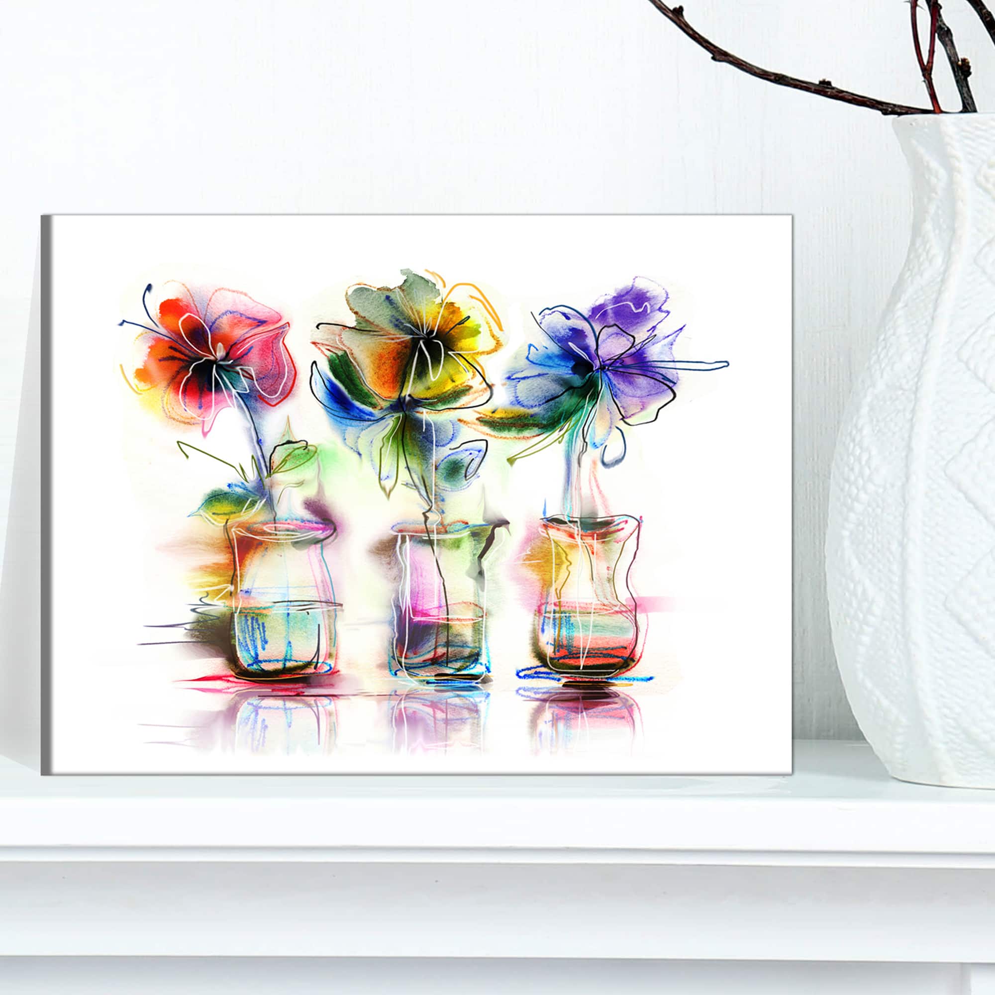 Designart - Abstract Flowers in Glass Vases