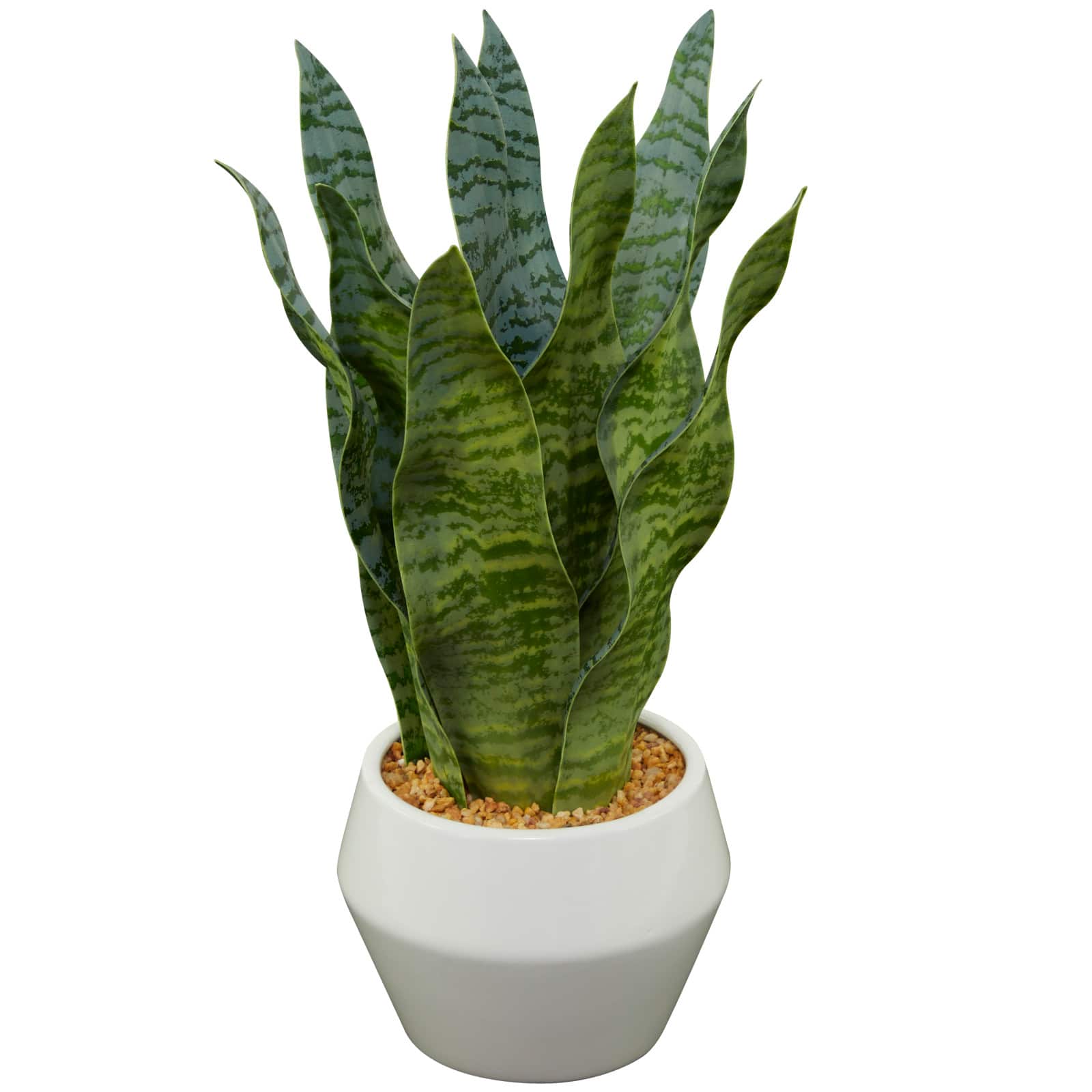 15" Green Snake Faux Foliage Artificial Plant with White Porcelain Pot
