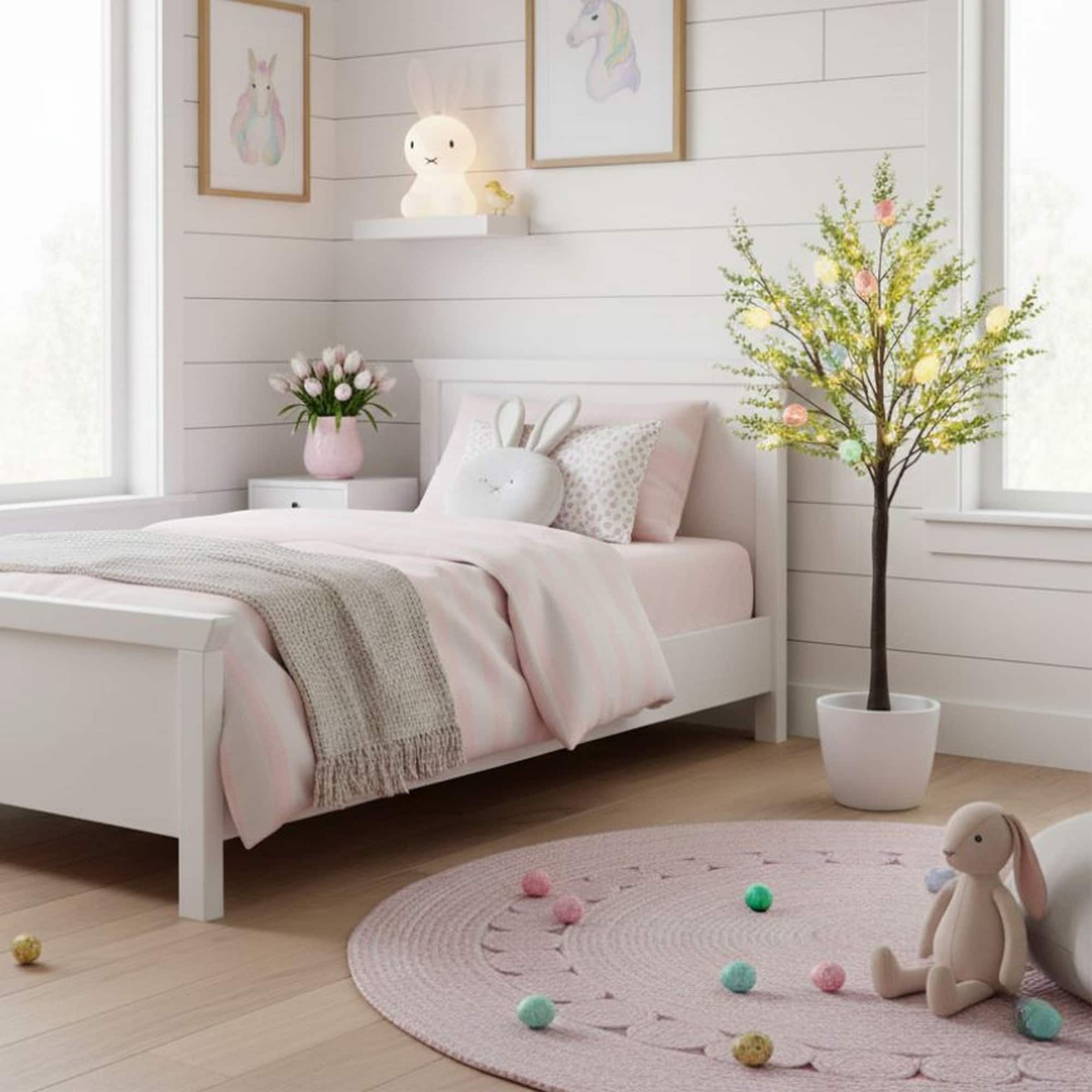 3ft. Pre-Lit Artificial Easter Egg Twig Tree with Greens and 40 Warm White LED Lights