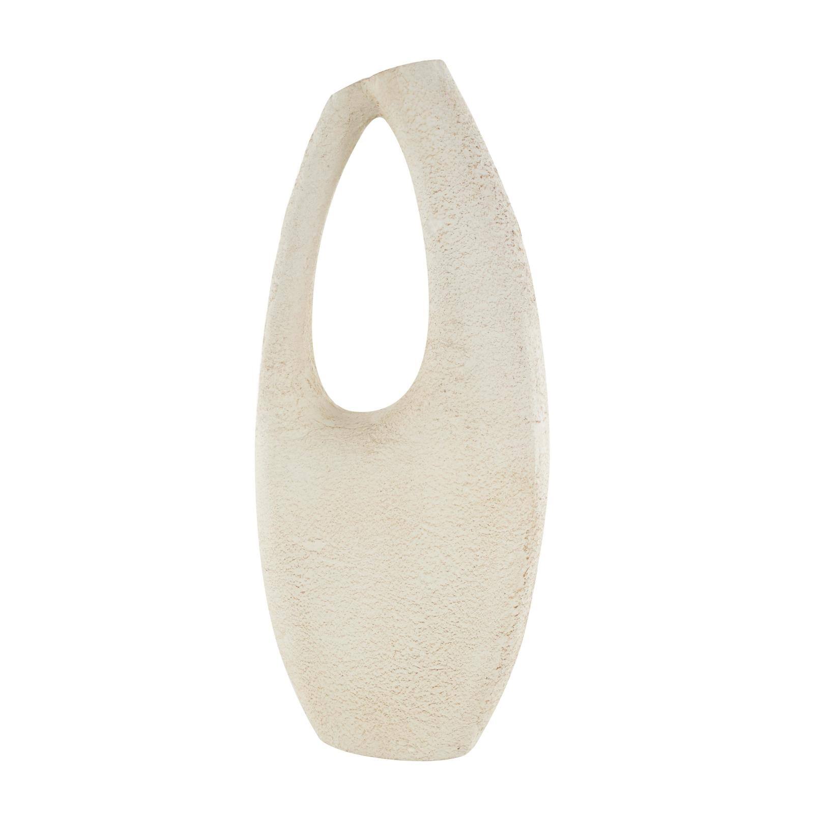 17.5" Cream Paper Mache Abstract Curved Cutout Vase with Brown Distressed Texturing