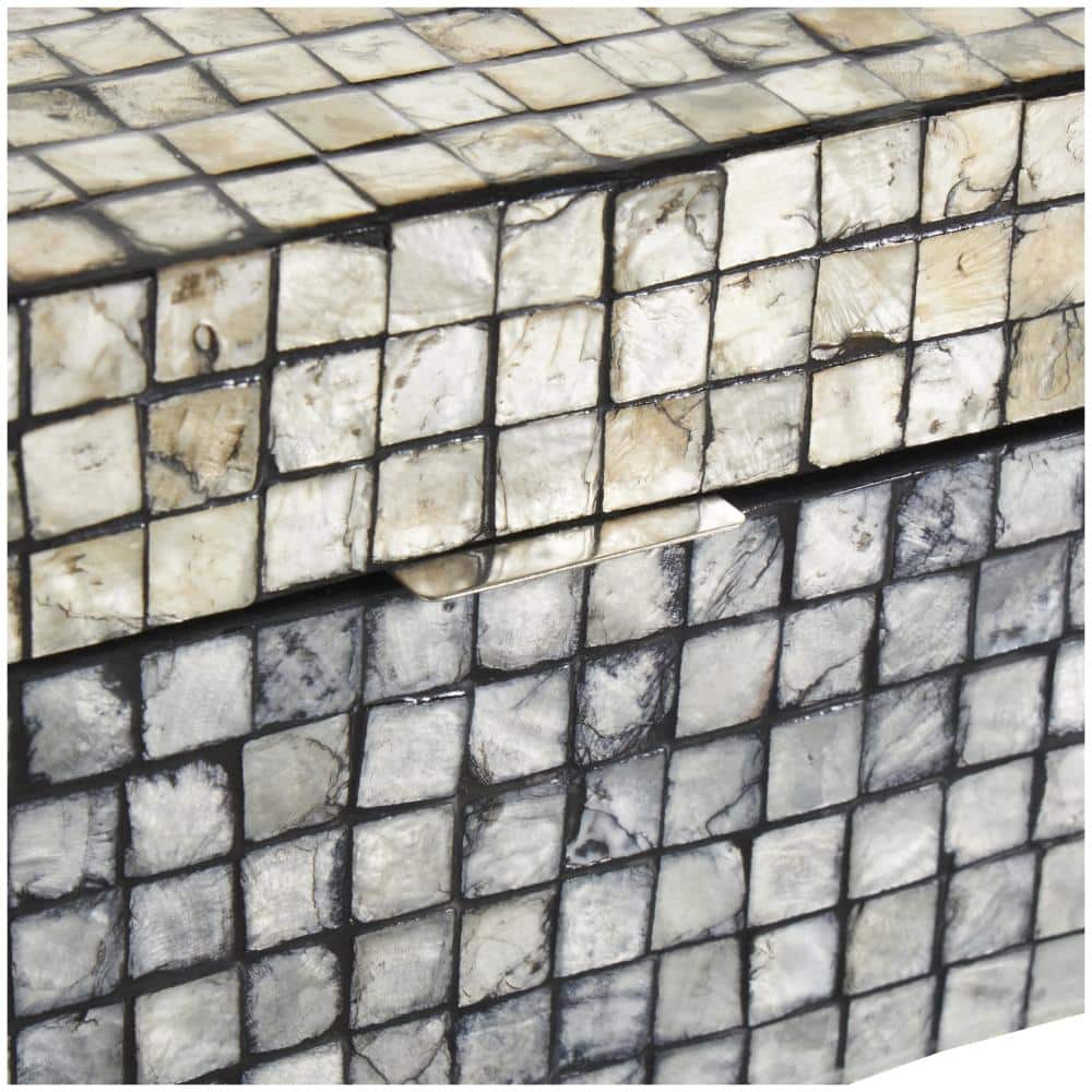 Gray Mother of Pearl Shell Geometric Handmade Square Mosaic Storage Box Set