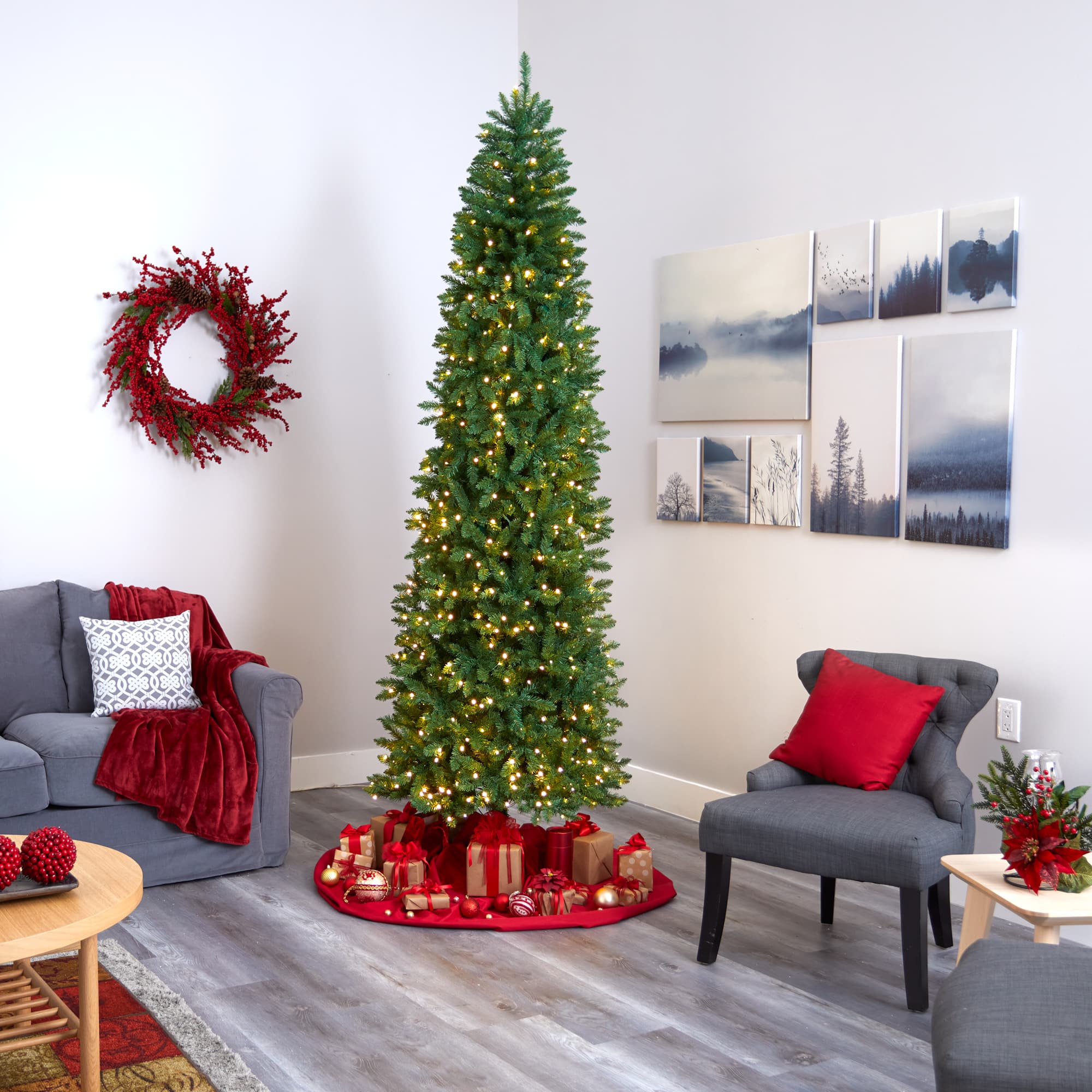 9ft. Pre-Lit Green Mountain Pine Artificial Christmas Tree, Clear LED Lights