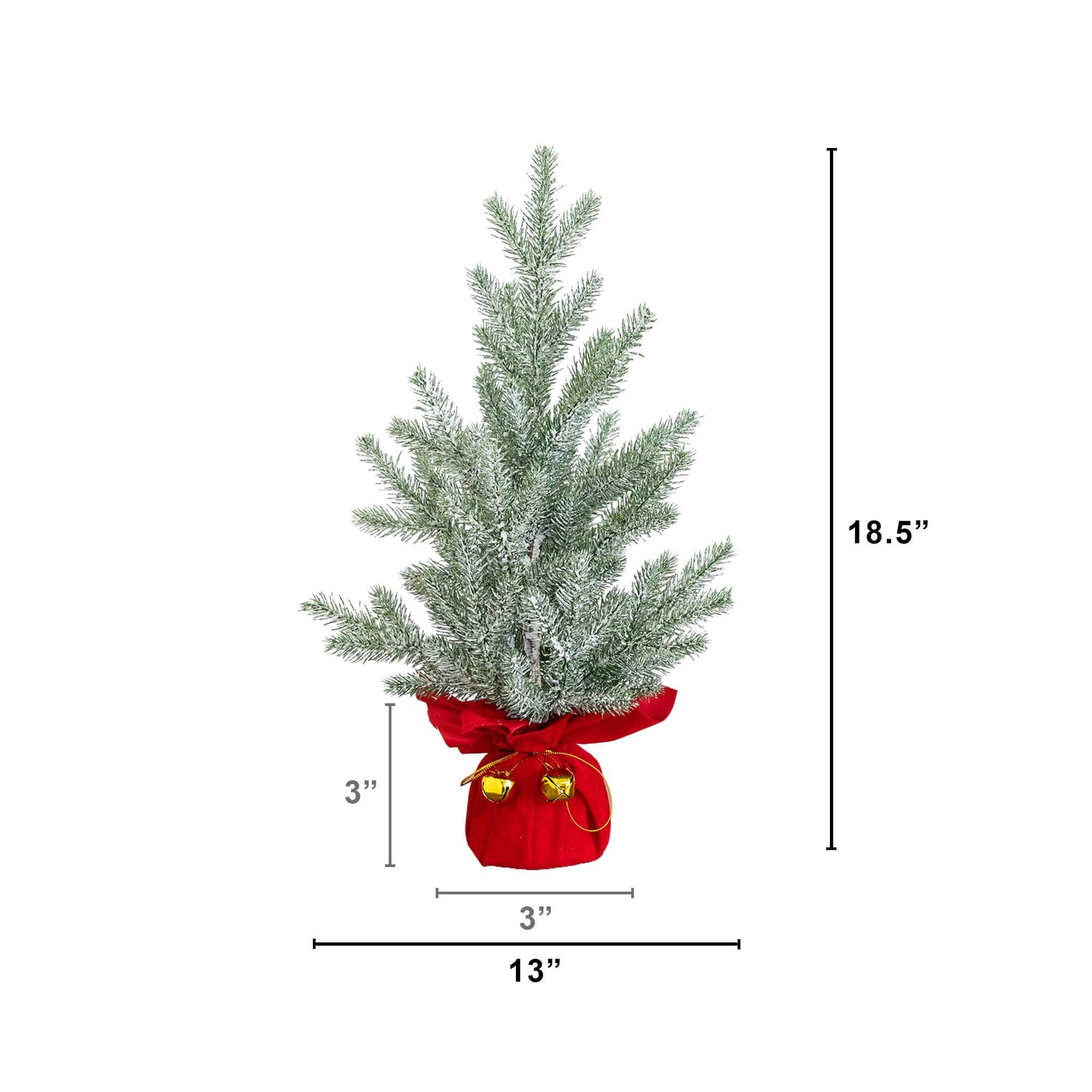 Nearly Natural 18" Unlit Artificial Flocked Christmas Tree with Wrapped Velvet Base & Gold Bells, 2ct.