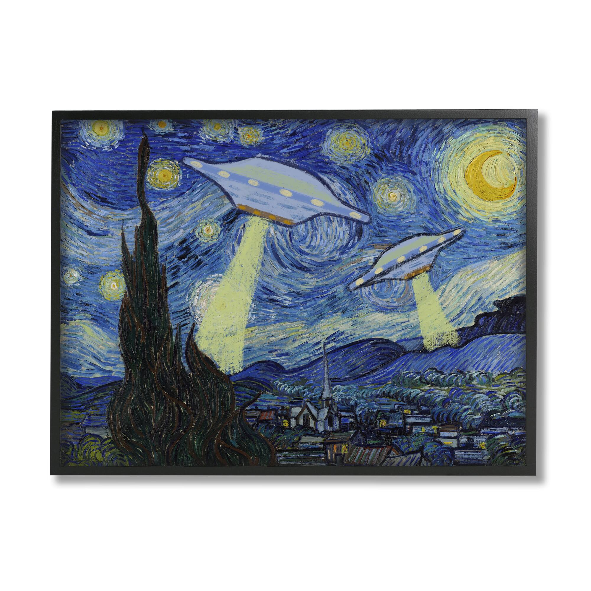 Stupell Industries Starry Night Classic Alien UFOs Framed Giclee Art