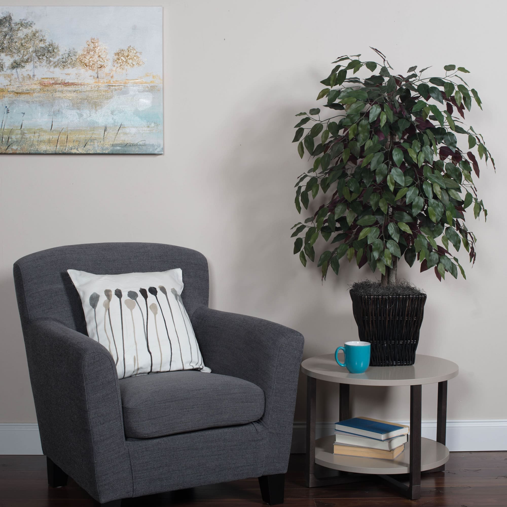 4ft. Artificial Capensia Bush with Square Willow Basket