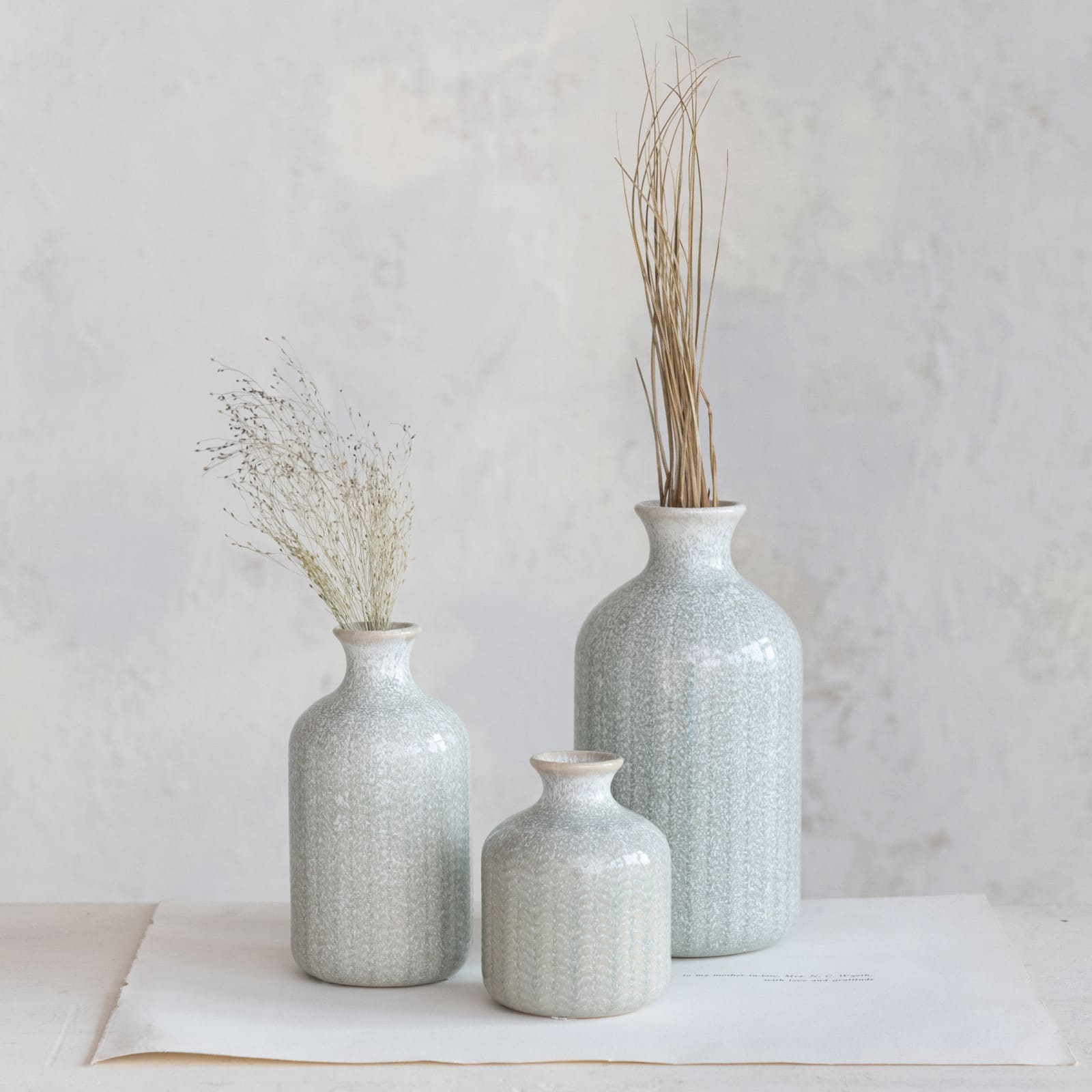 Hello Honey® Gray, Green & Natural Stoneware Vase Set