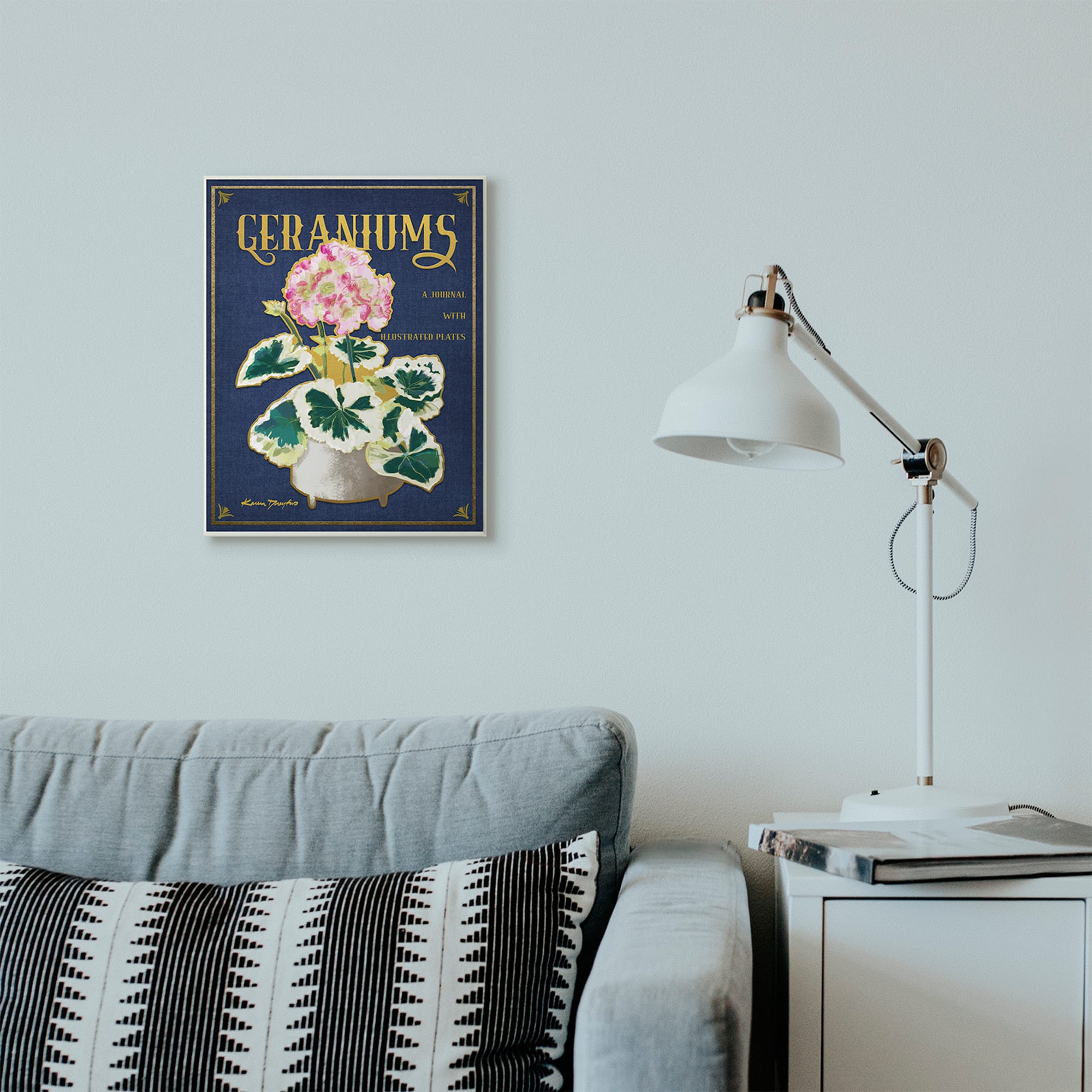 Stupell Industries Geraniums Blue Gold Flower Word Design Wall Plaque