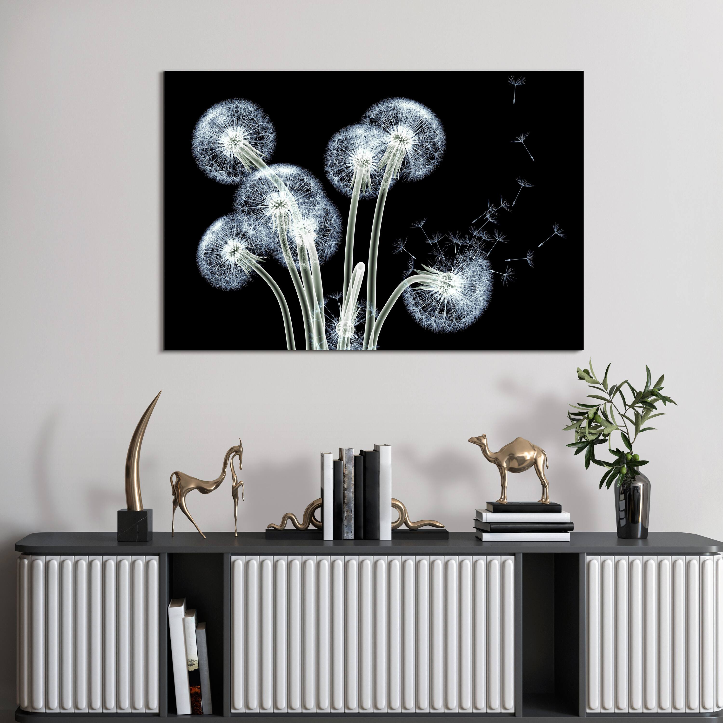 Empire Art Direct 48" x 38" 3D Dancing Dandelions Frameless Free Floating Printed Tempered Glass Wall Art