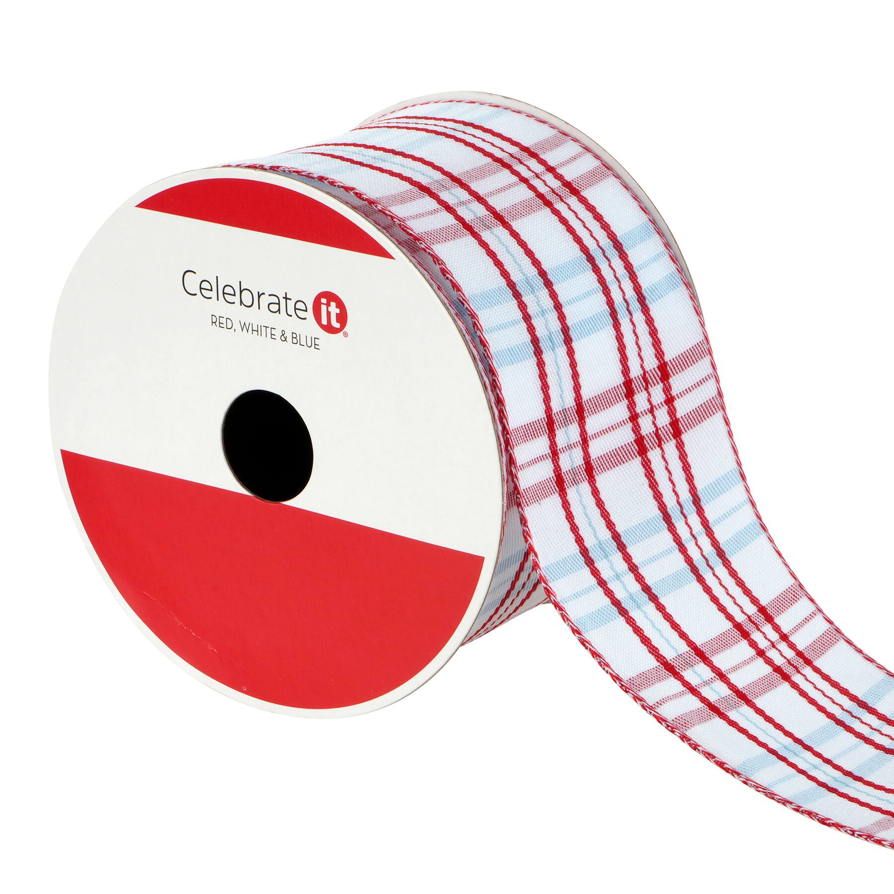 2.5" x 5yd. Red, White & Blue Plaid Wired Ribbon by Celebrate It®