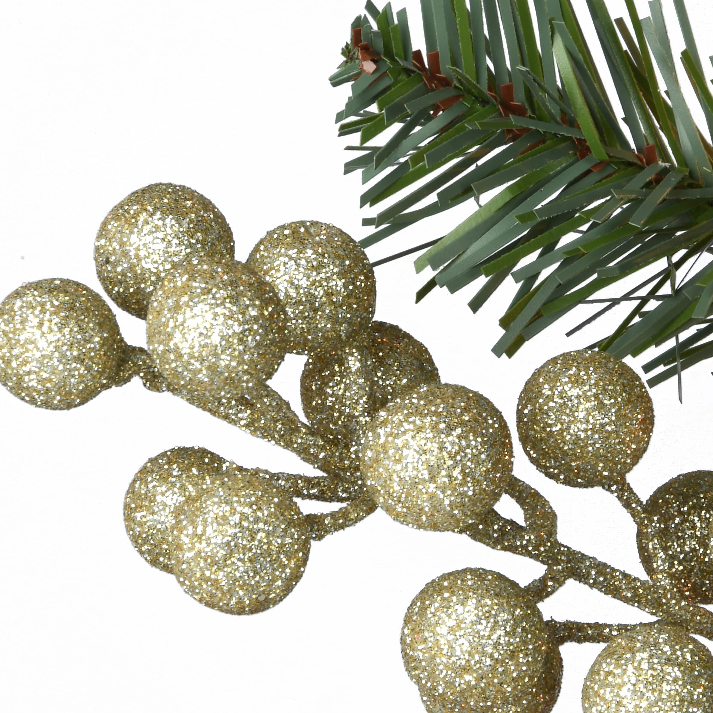 9ft. Pre-lit Glittery Pomegranate Pine Garland with Silver Pomegranates,Champagne Berries Frosted Tips and 100 Clear Lights