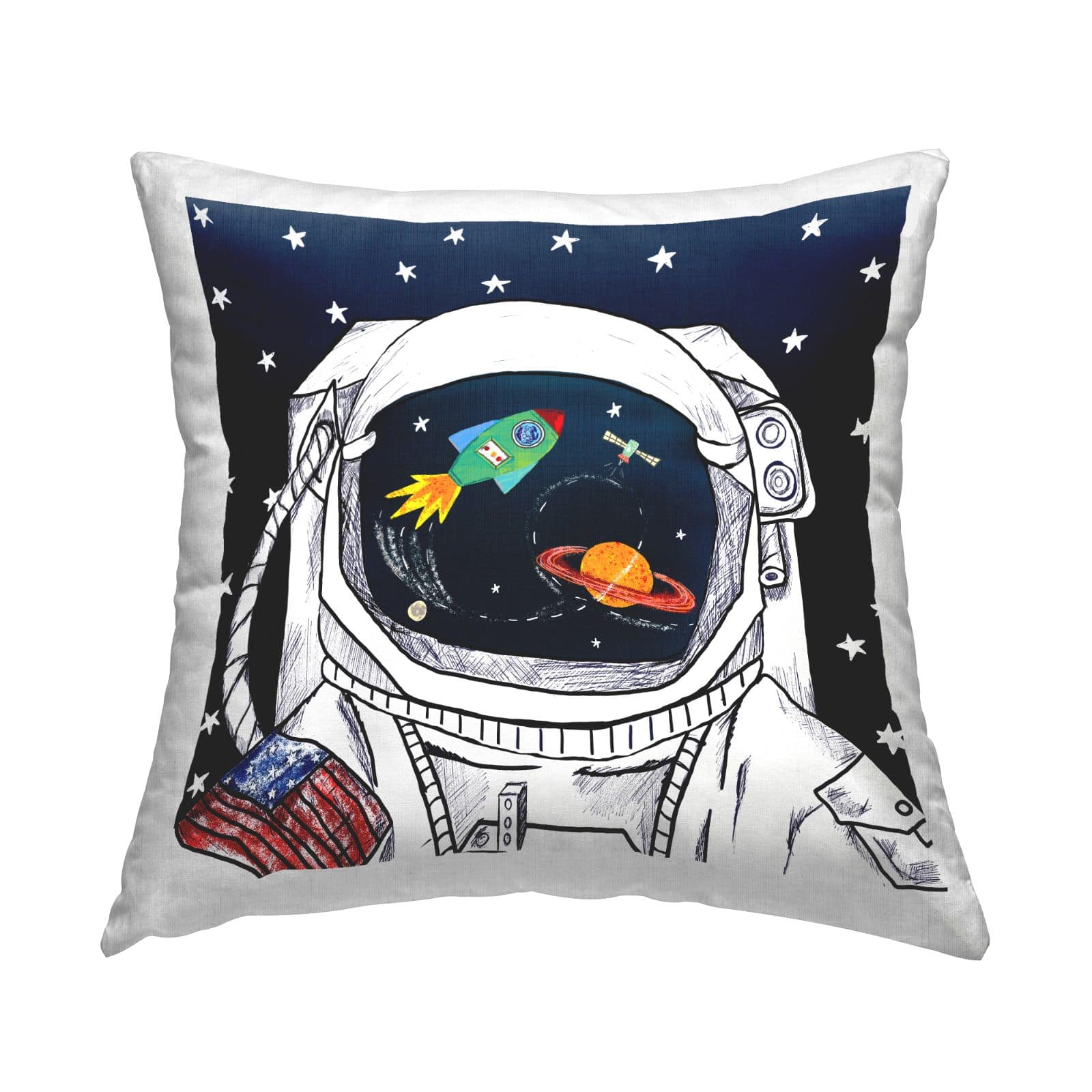 Stupell Industries US Astronaut Outer Space Galaxy Reflection Throw Pillow, 18" x 18"