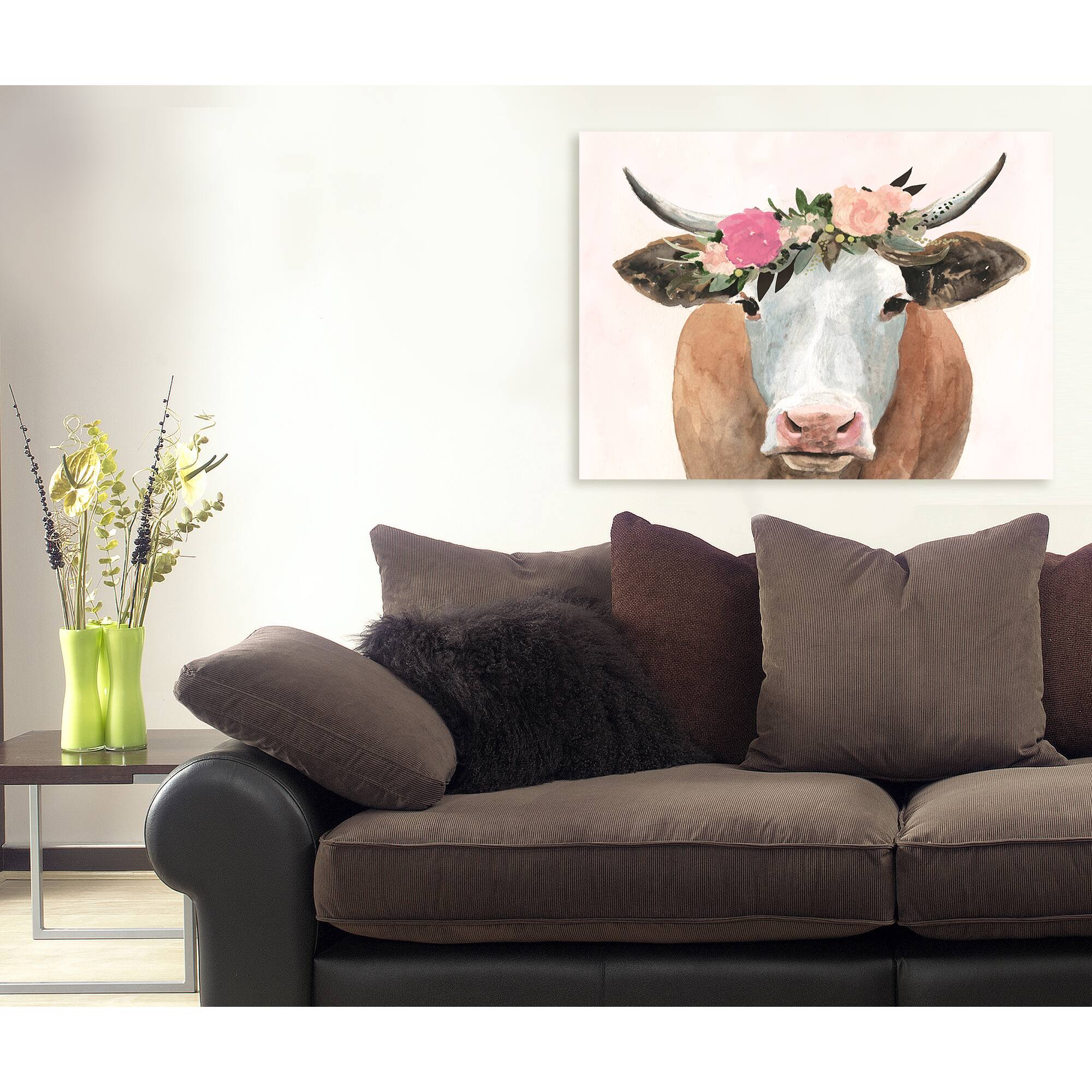 Stupell Industries Springtime Flower Crown Cow Canvas Wall Art