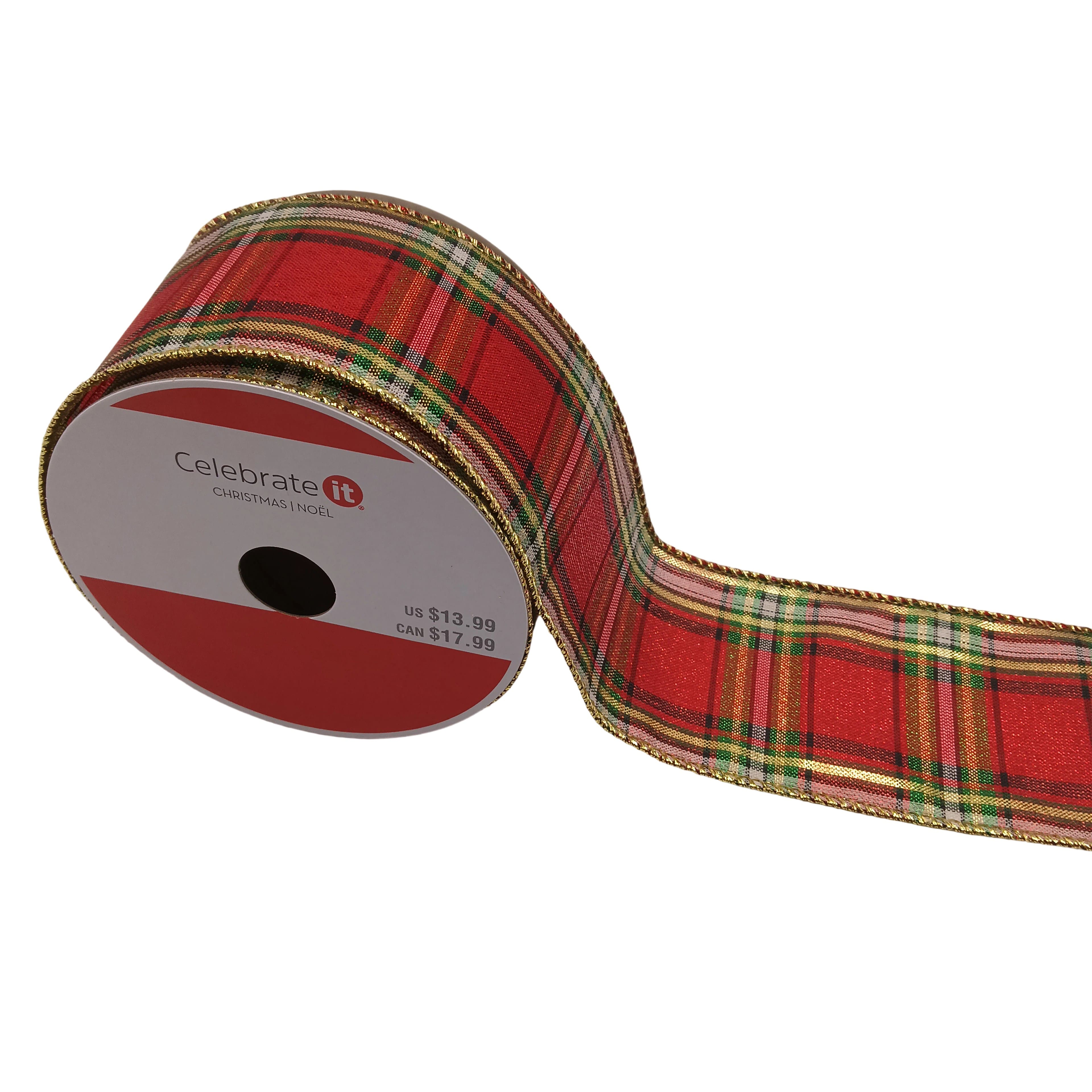 2.5" x 6.6yd. Red Metallic Tartan Wired Ribbon by Celebrate It®