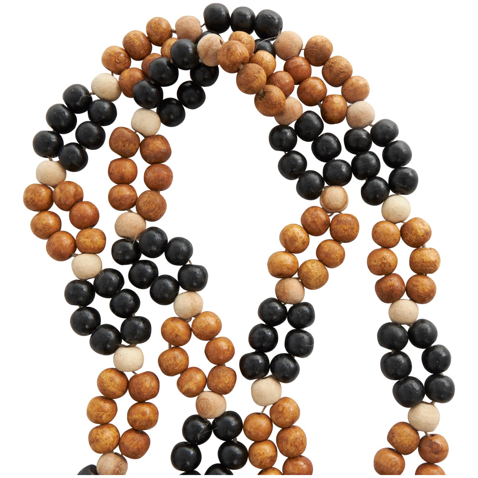 80" Handmade Mango Wood Round Double Layered Carved Bead Garland with Tassels