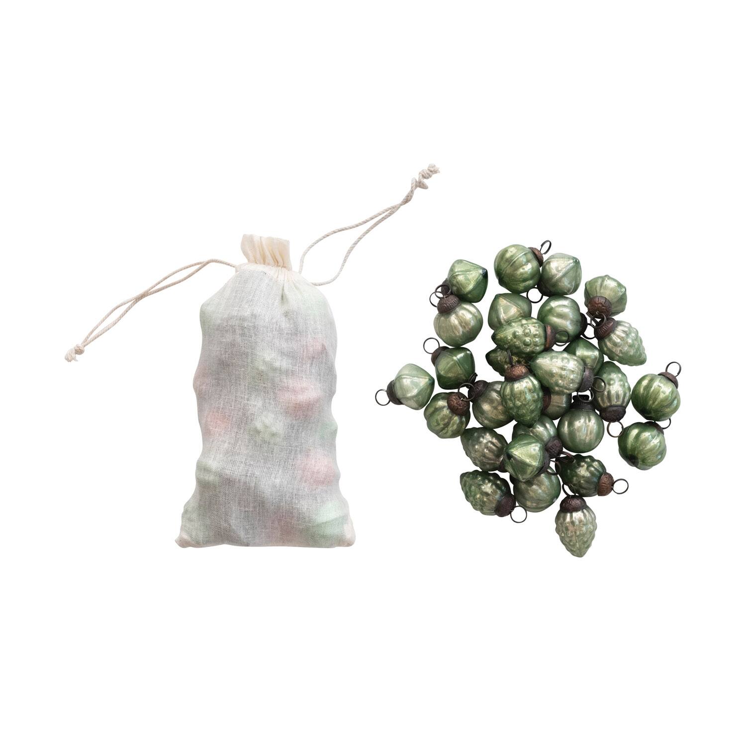 Hello Honey® 36ct. 1" Green Embossed Mercury Novelty Ornaments in Muslin Bag