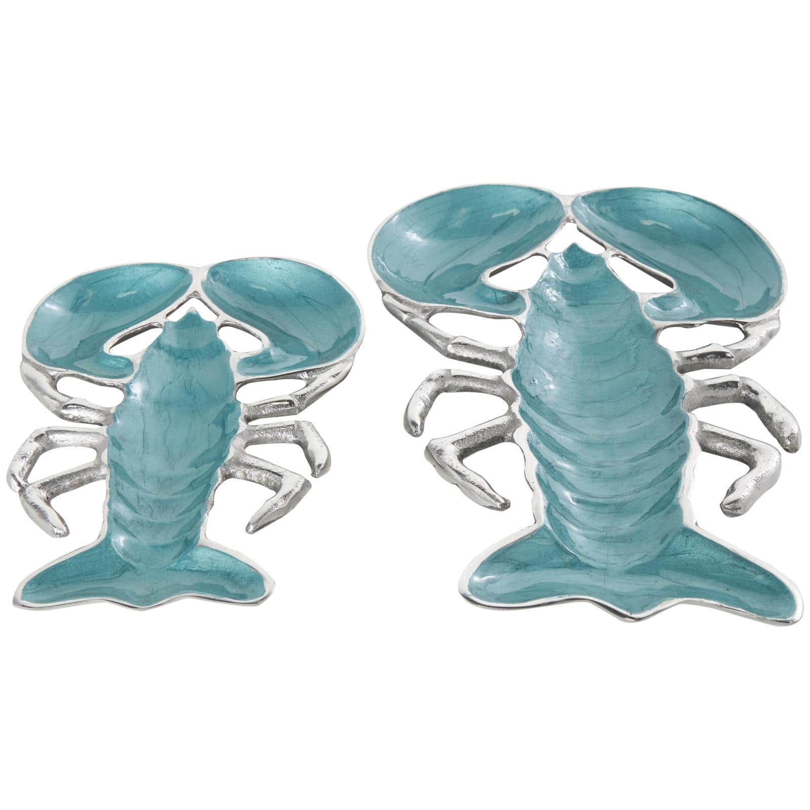 Teal & White Aluminum Enameled Lobster Living Room Décor Tray Set