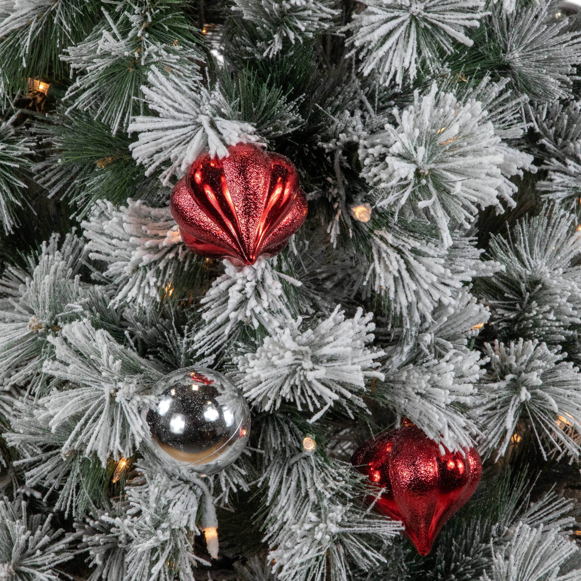 6ft. Pre-Lit Snowy Bristle Pine with Ornaments Artificial Christmas Tree, Clear Lights