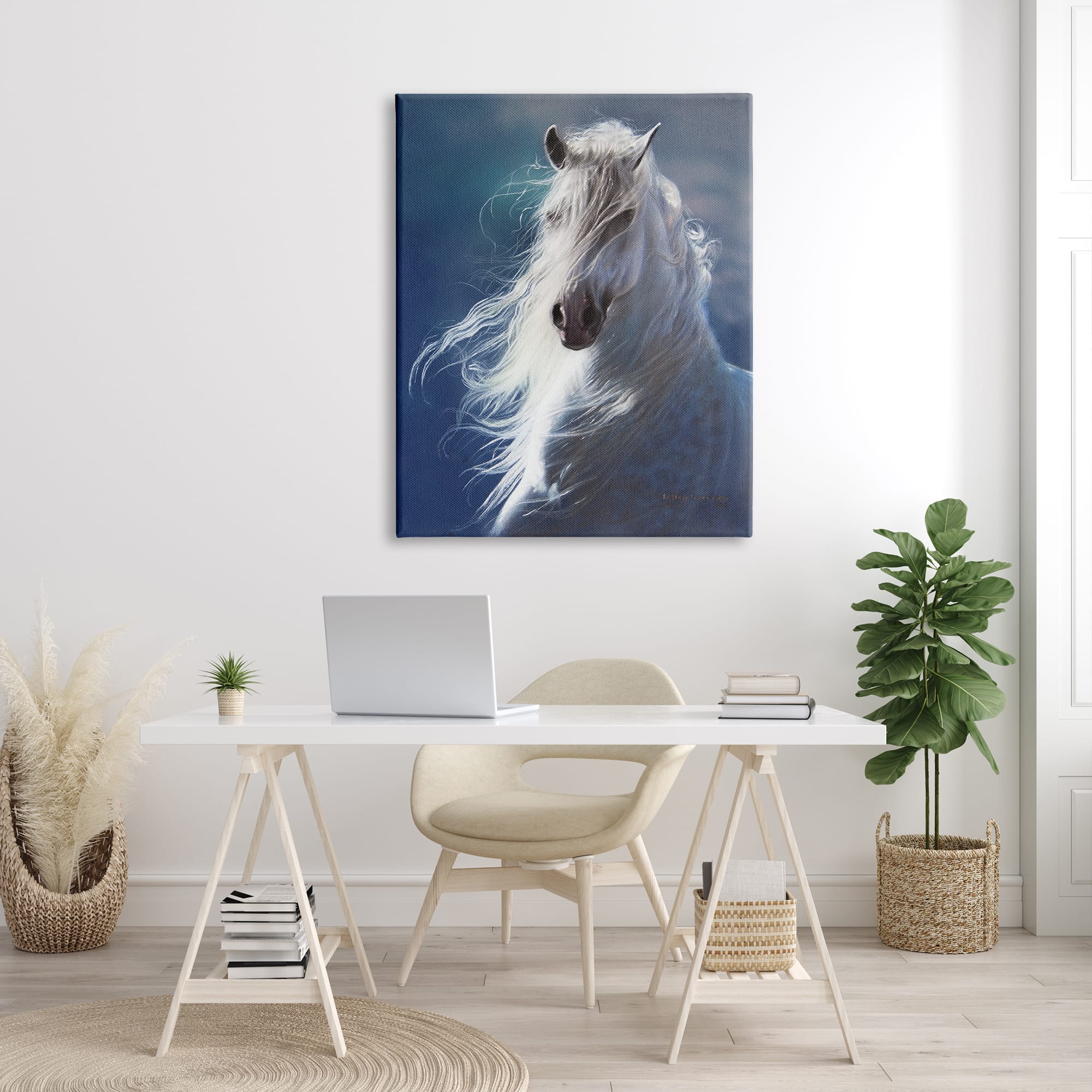 Stupell Industries White Horse with Long Mane Wild Equestrian Portrait Canvas Wall Art