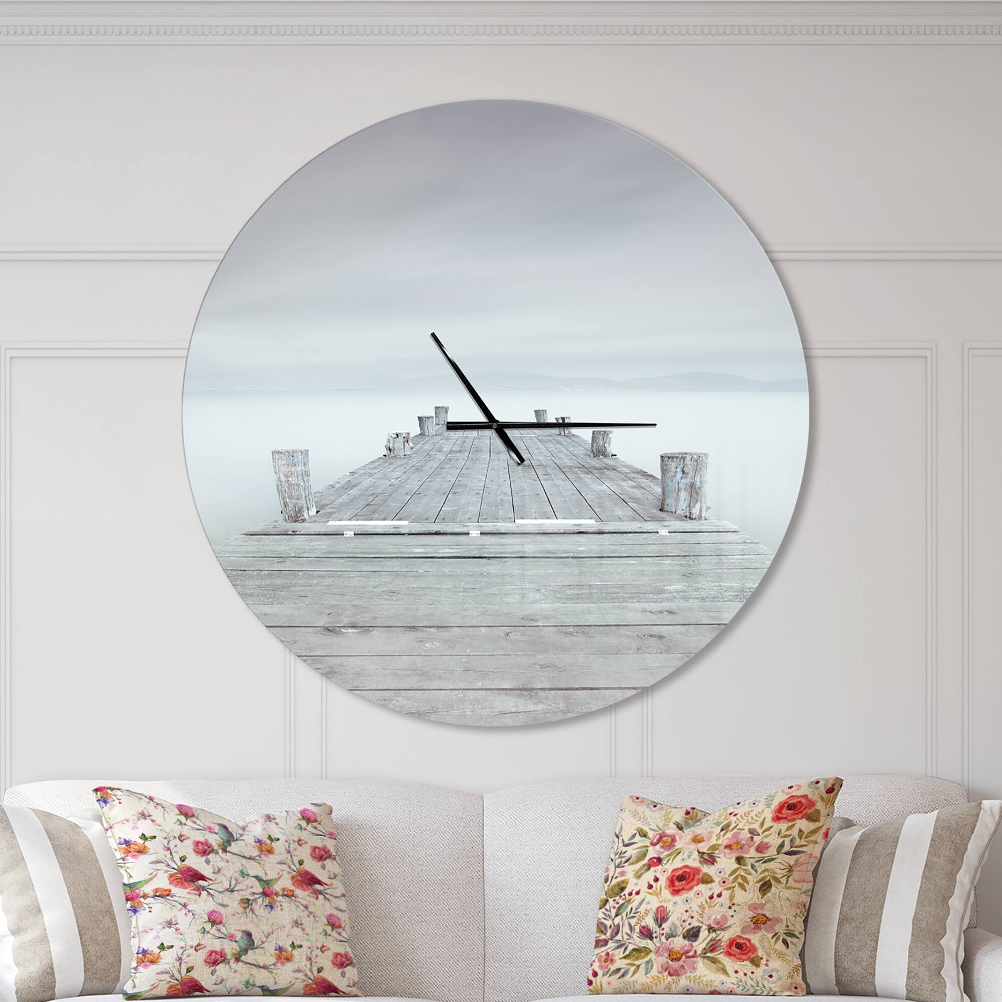 Designart 'Wooden Pier In Cloudy Mood Modern Wall Clock