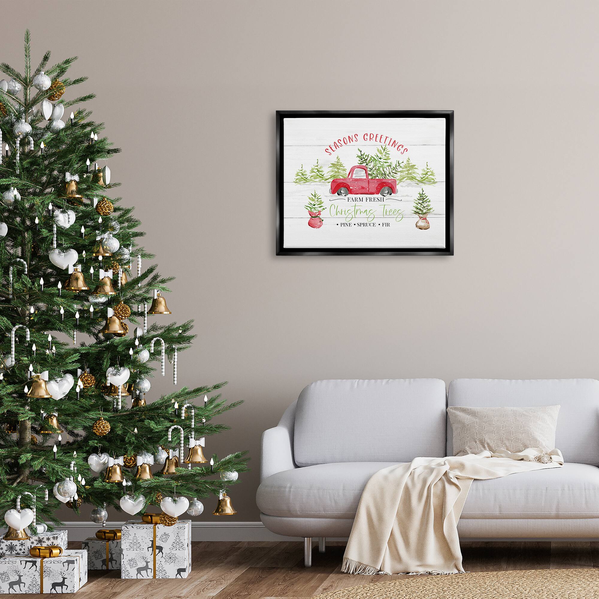 Stupell Industries Farm Fresh Christmas Trees Seasonal Framed Floater Canvas Wall Art