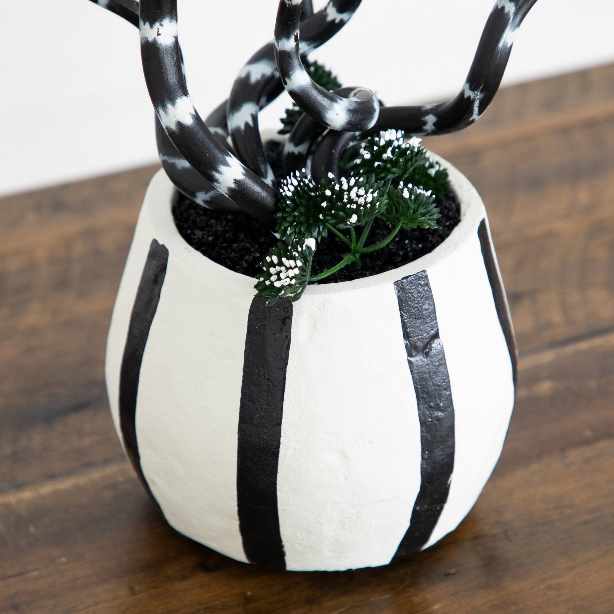 10" Artificial Halloween Midnight Stripe Snake Plant in Decorative Planter