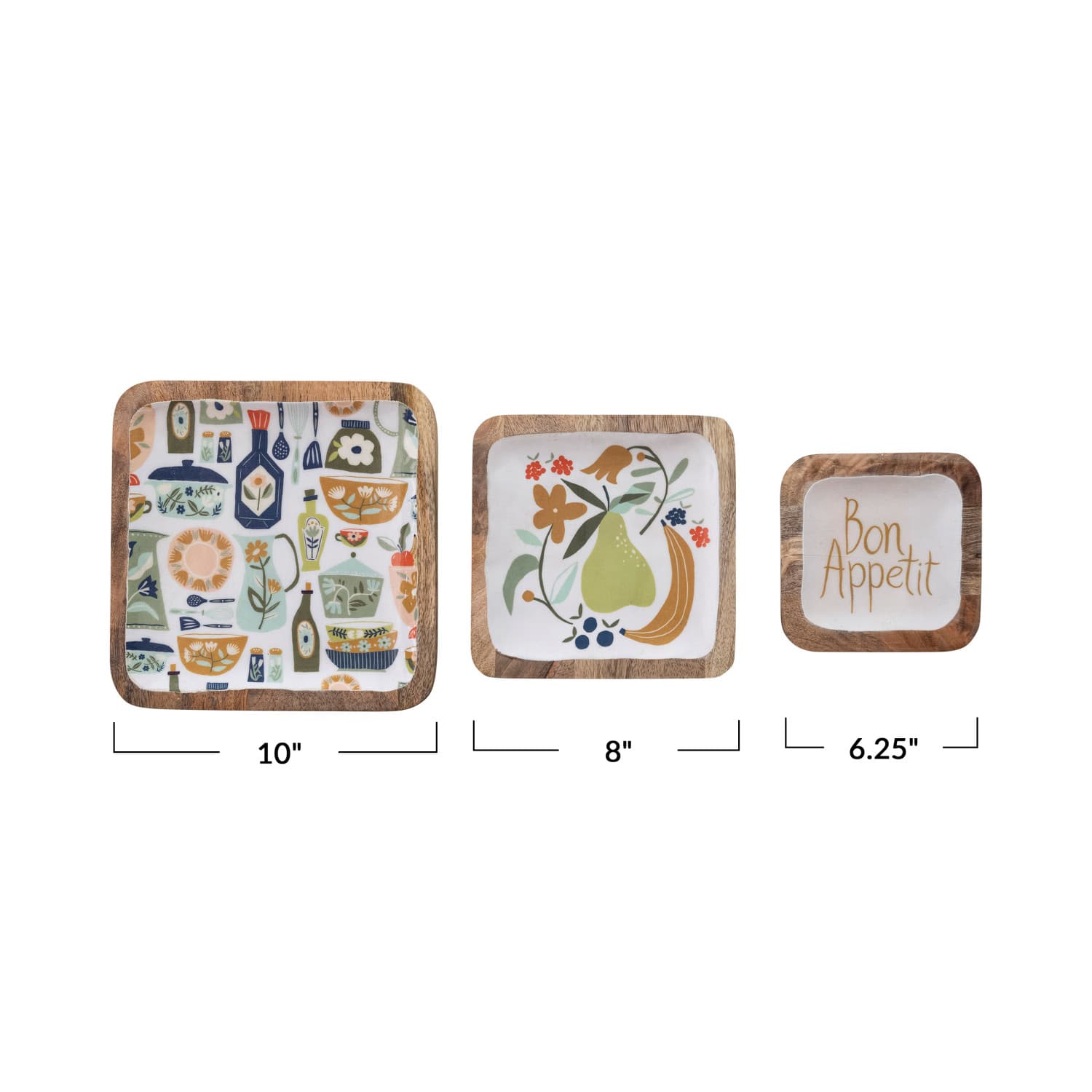 Hello Honey® Bon Apetit Enameled Mango Wood Tray Set