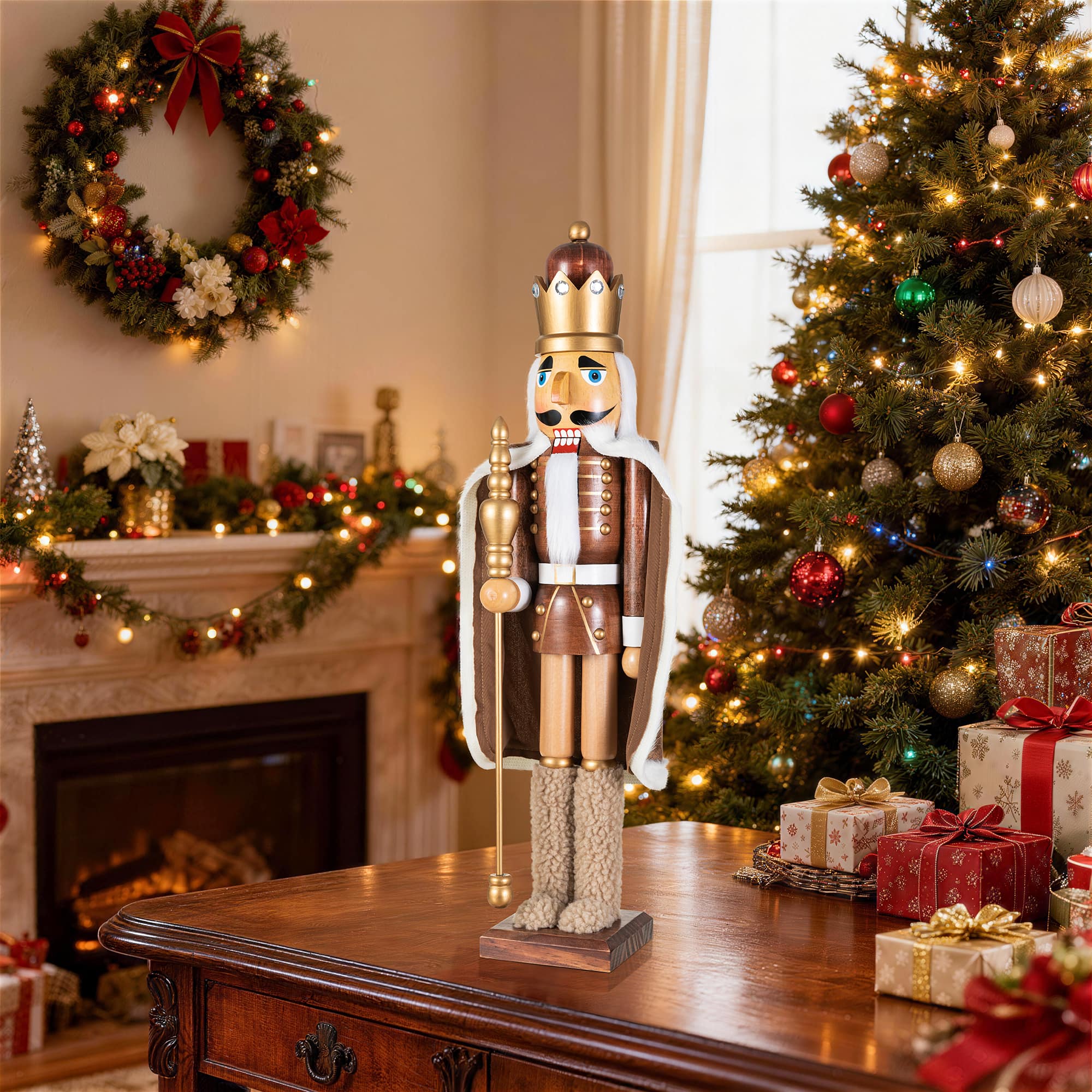 Glitzhome® 24" Wooden Christmas Brown King Nutcracker
