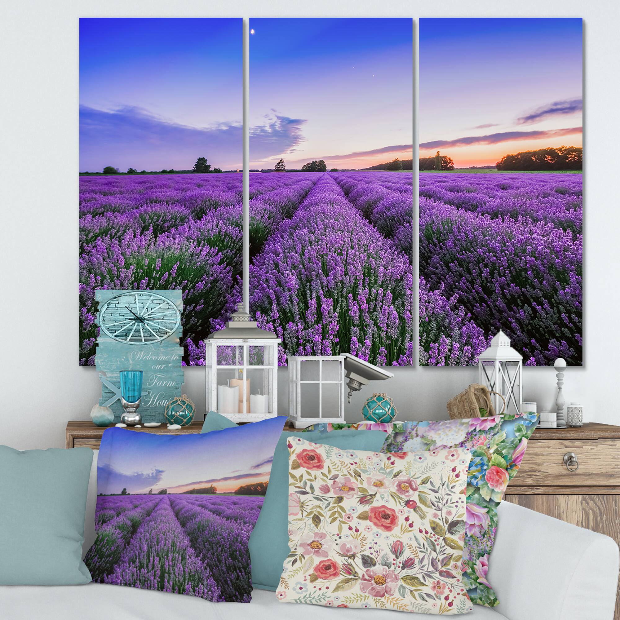 Designart - Sunrise & Dramatic Clouds Over Lavender Field II